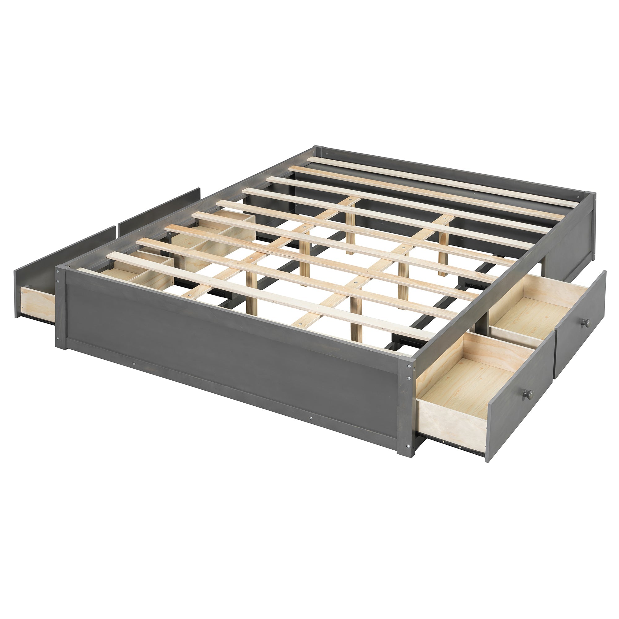 Platform Bed Frame with 4 Storage Drawers and Hydraulic Lift Footboard
