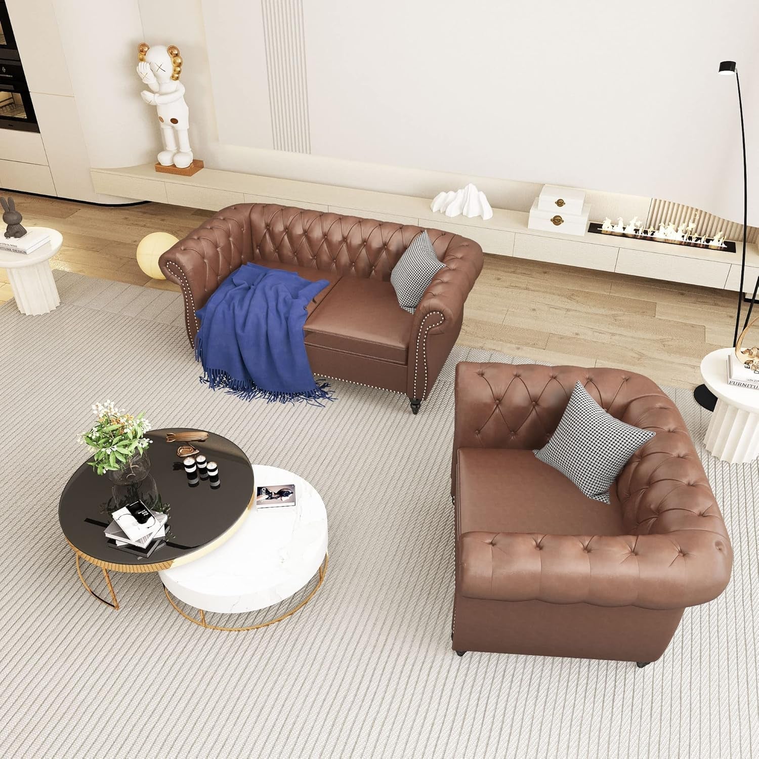 PU Brown Leather Modular Sectional Sofa Tufted Cushions-2