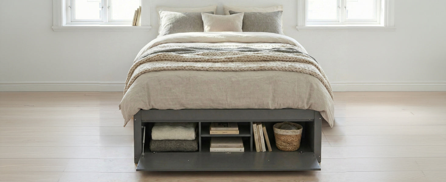 Platform Bed Frame with 4 Storage Drawers and Hydraulic Lift Footboard