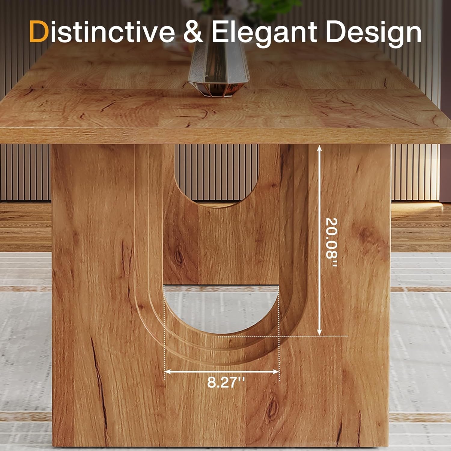 Wooden table with dimensions labeled, set against a neutral background