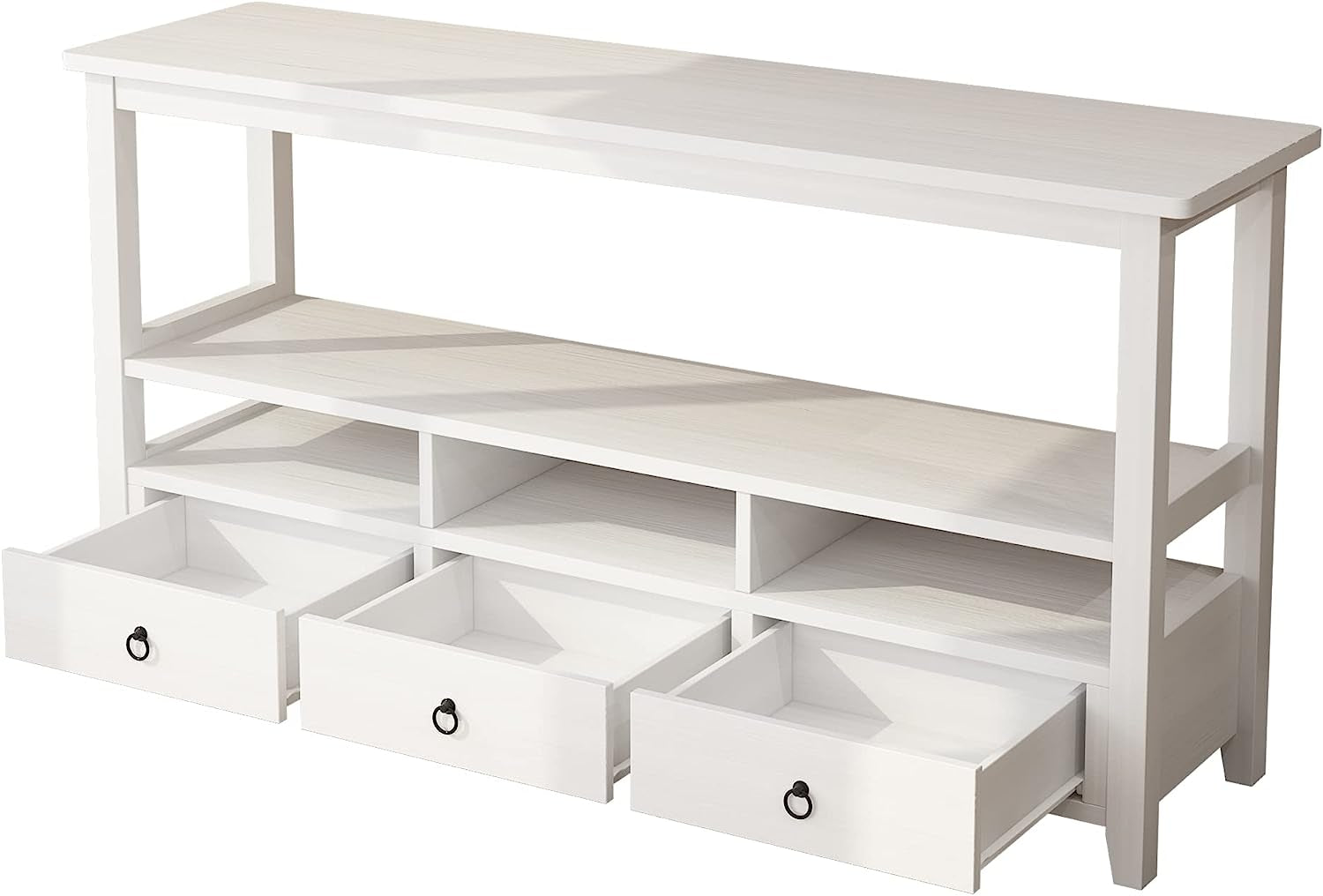 Vintage White Console Table With Storage Drawers And Shelves