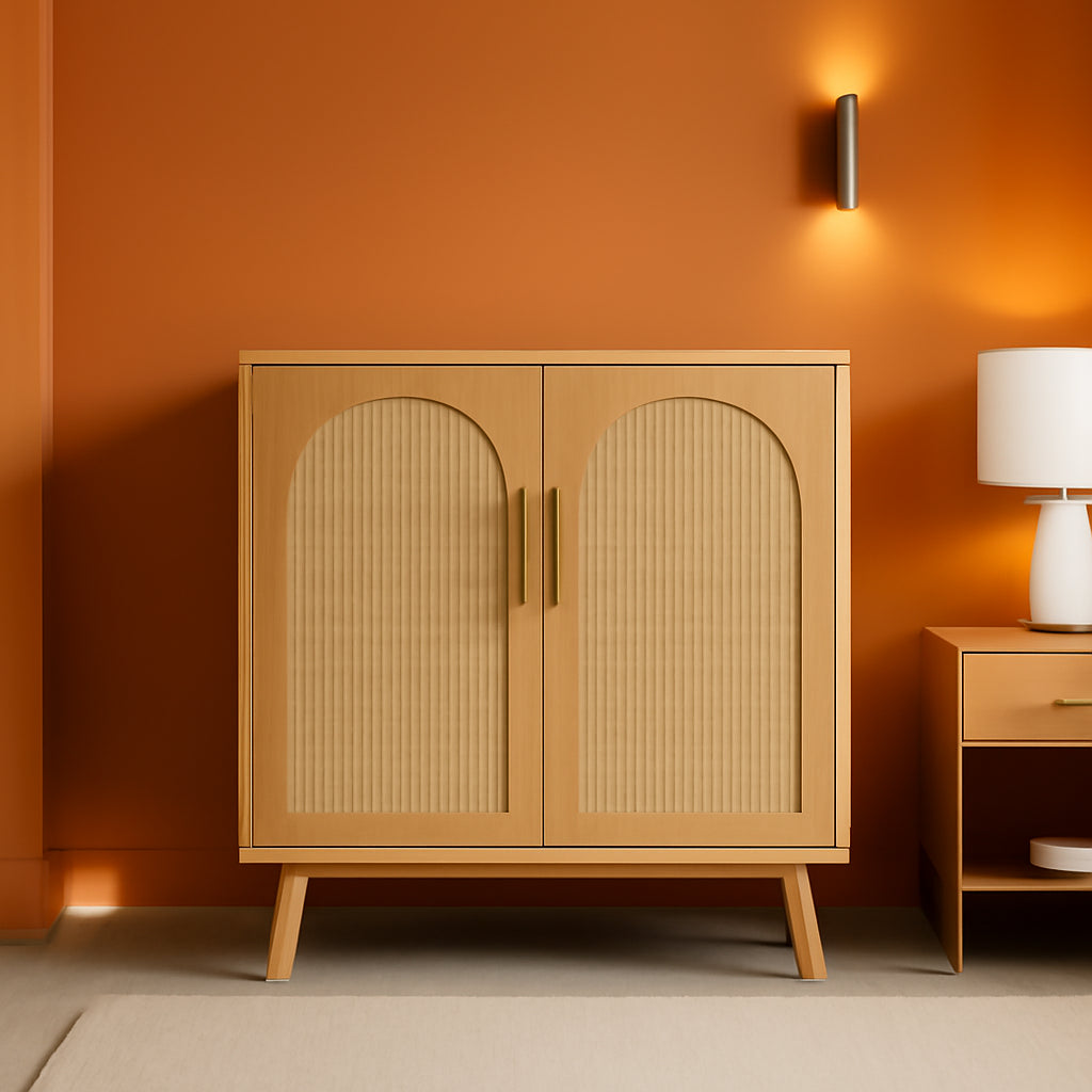 Natural Rattan Storage Sideboard Cabinet With Adjustable Shelves-0