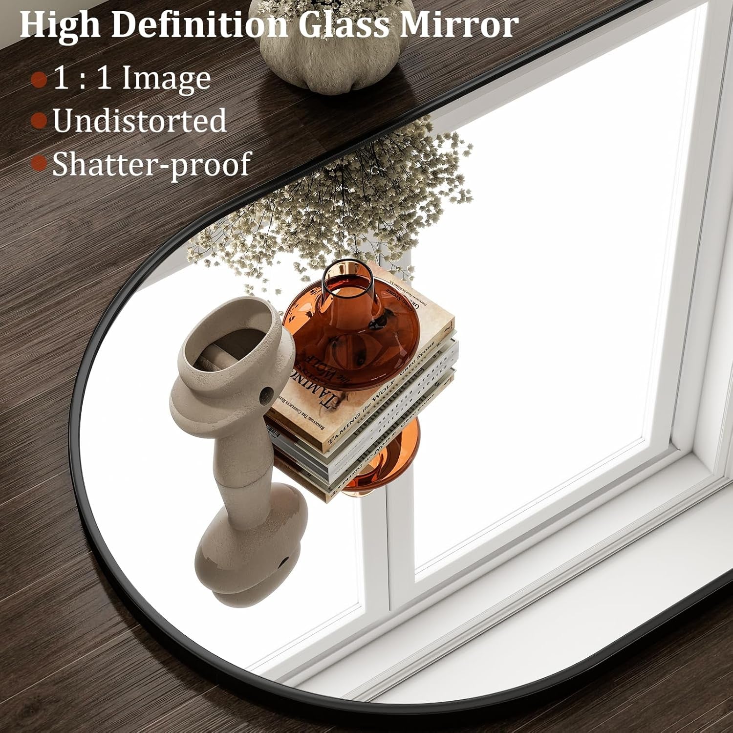 High definition glass mirror with a reflection of a table setting.