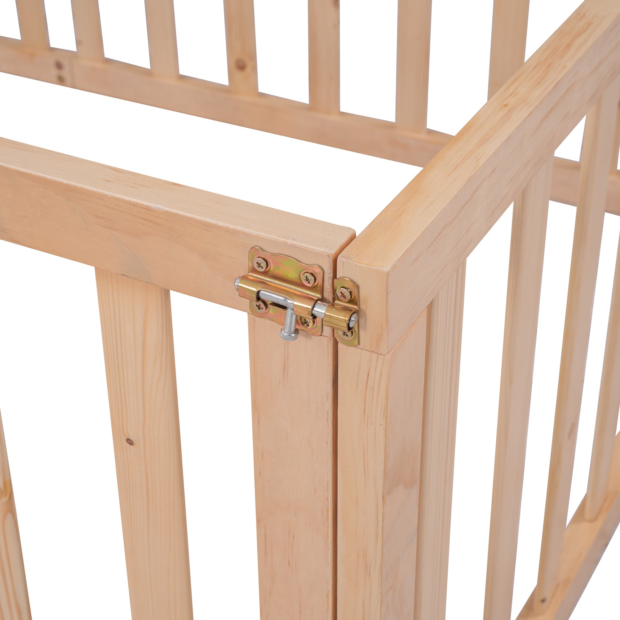Twin Size Wood Floor Bed Frame with Fence and Door