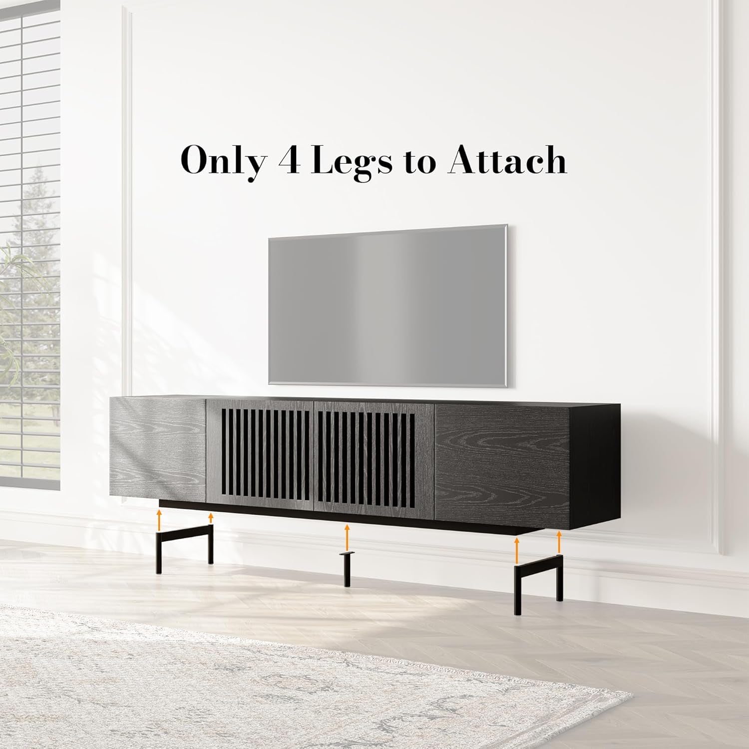 Modern Solid Wood TV Stand For 70 To 75 Inch TVs Black