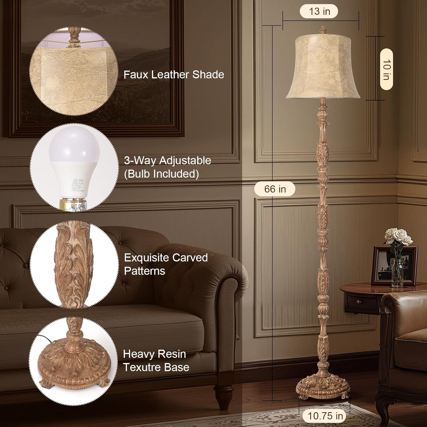Hardy Haus SixtySixInch Intricately Resin Carved Floor Lamp BrownFinish