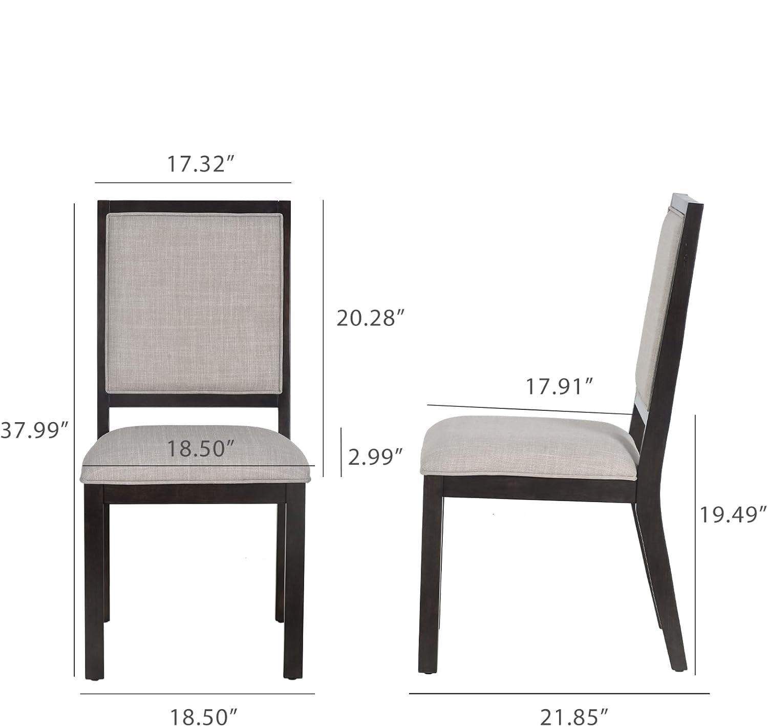 Measurement chart of a chair with dimensions and weight capacity on a white background