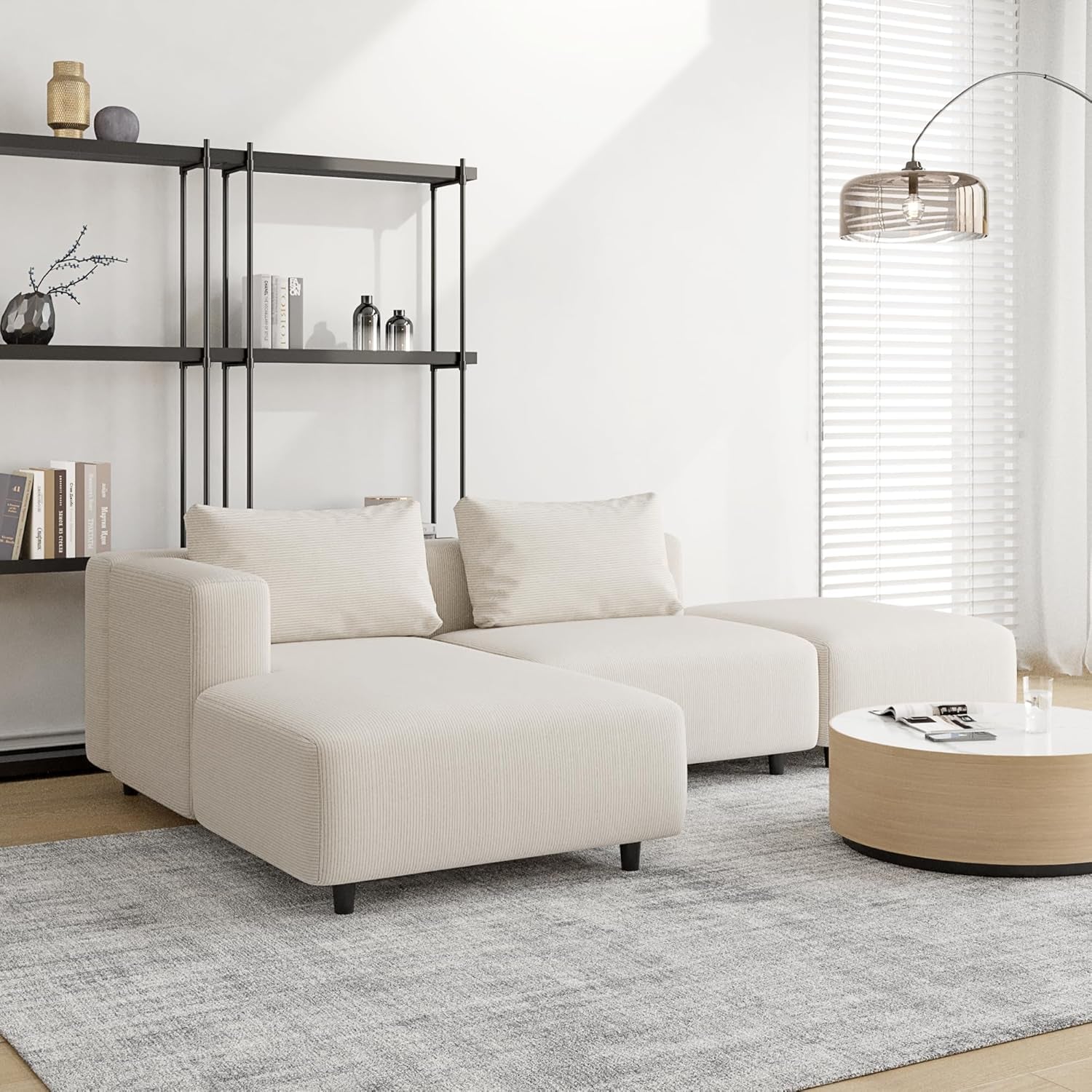 Soft Corduroy Sectional Sofa Set L Shaped Cream Modular-2