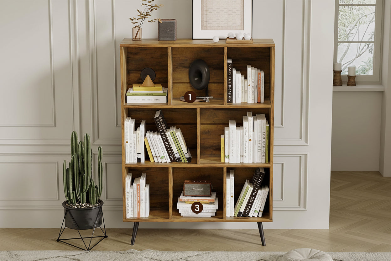 Hardy Haus Premium Wooden Eight-Cube Bookcase with Sturdy Legs