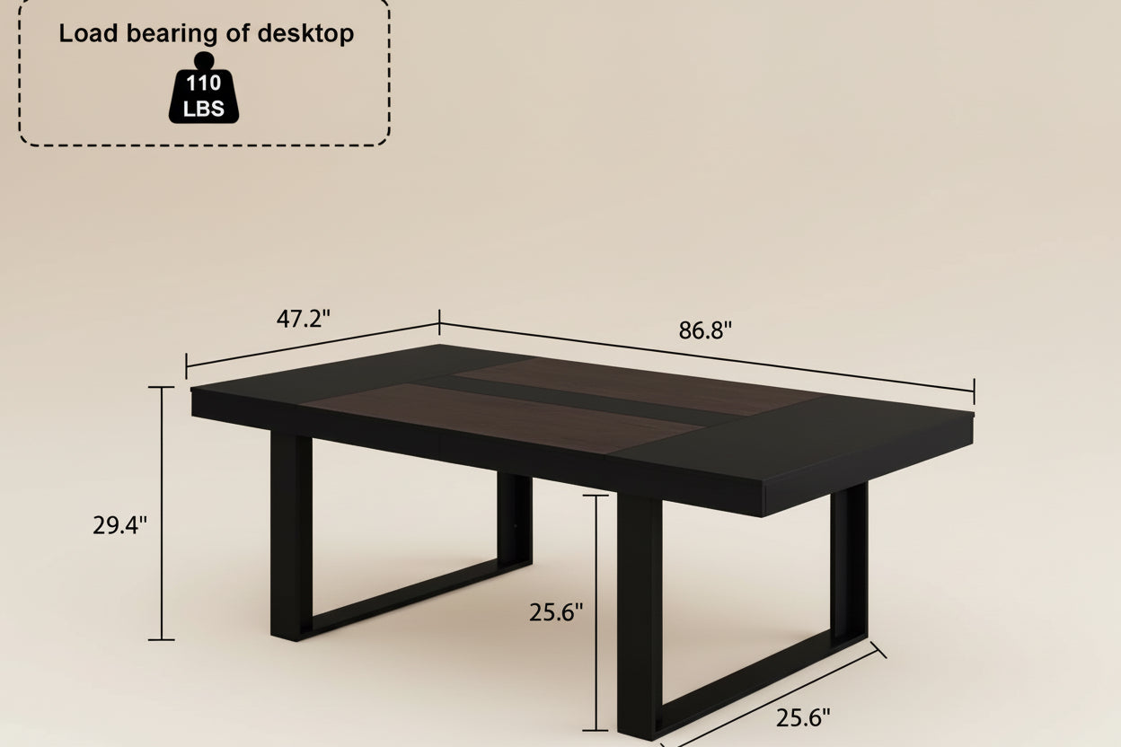 Dining Table 86.6 Inch Rectangular Wood Brown and Black Seats 8 to 10-1