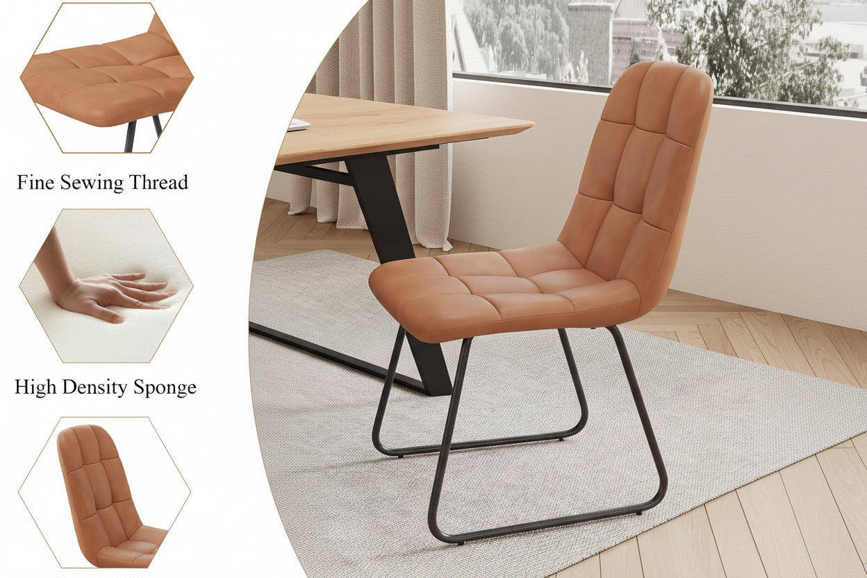 Brown faux leather chair with features highlighted on a white background