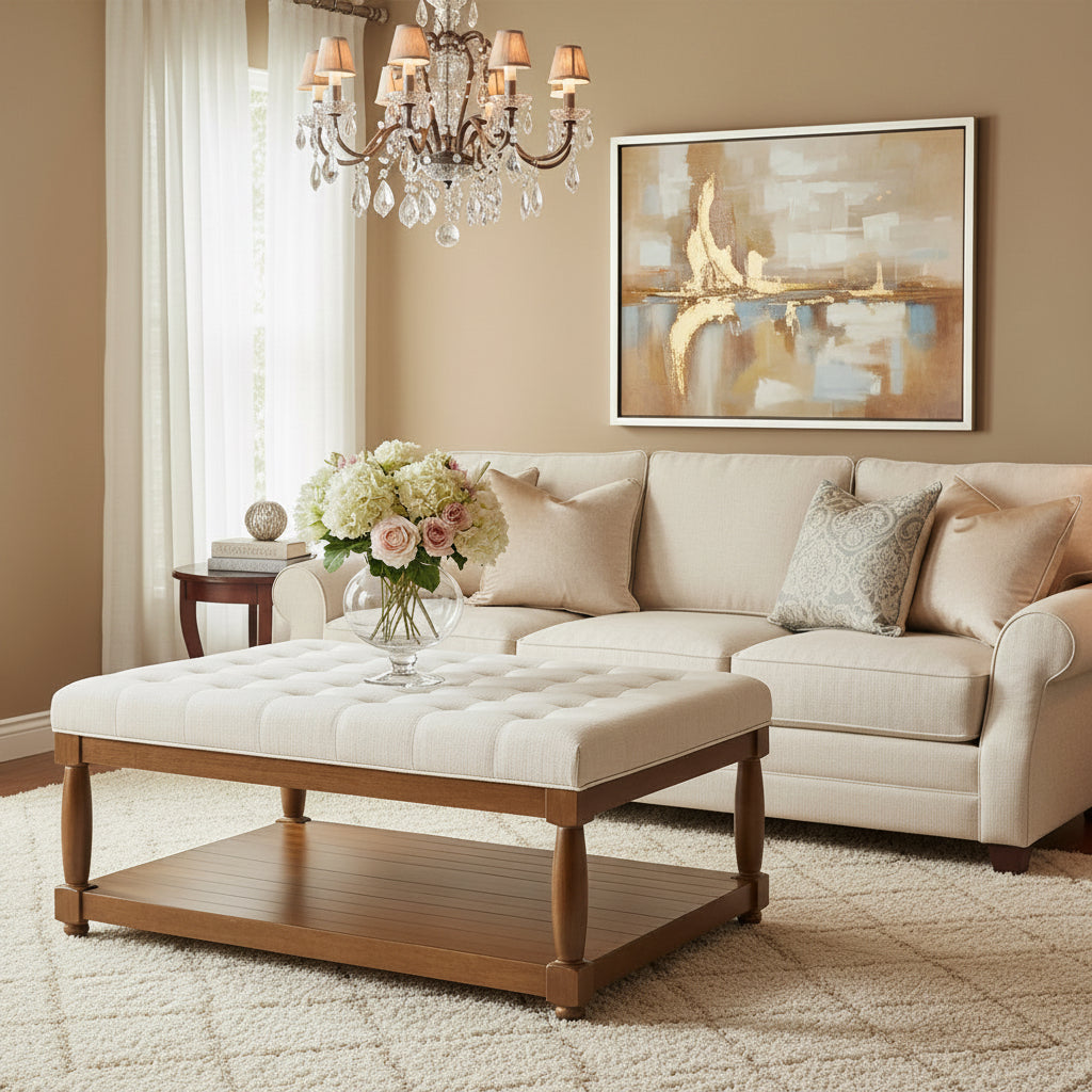 Wooden bench with a white cushion on a white background