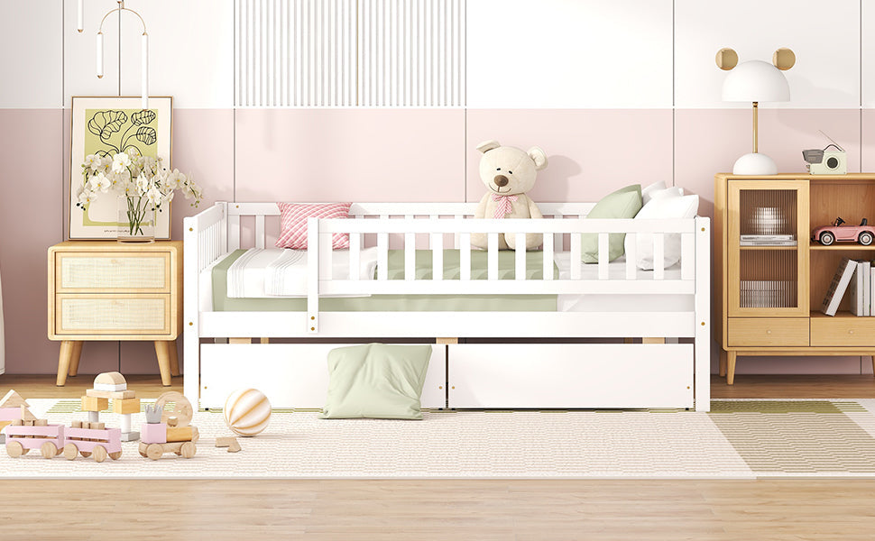 Full Size Daybed Wood Bed with Two Drawers