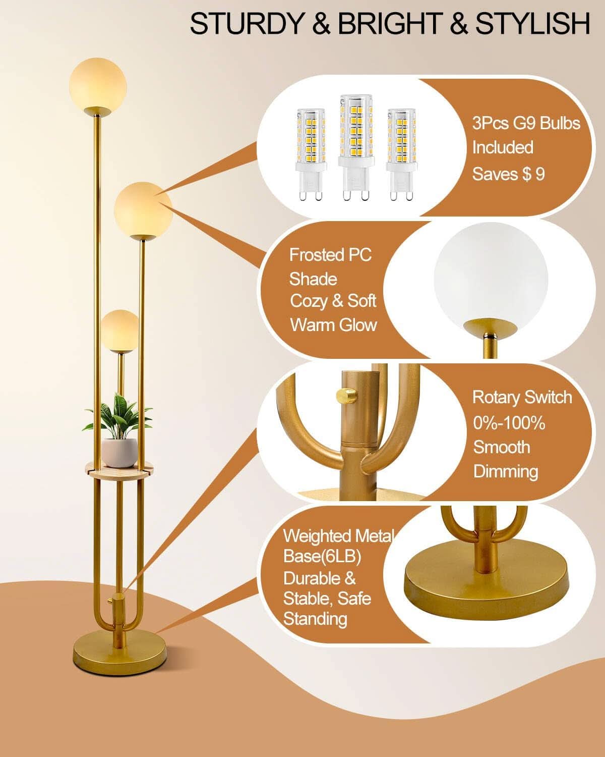 Gold Globe Floor Lamp 63-Inch