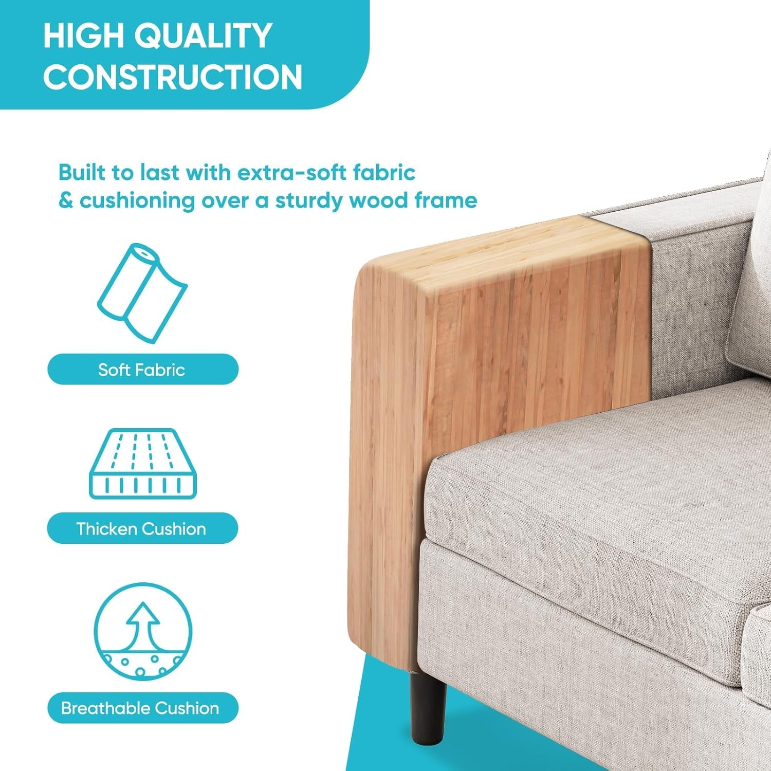 Beige 6 Seater Sectional Sofa With Movable Ottoman-4