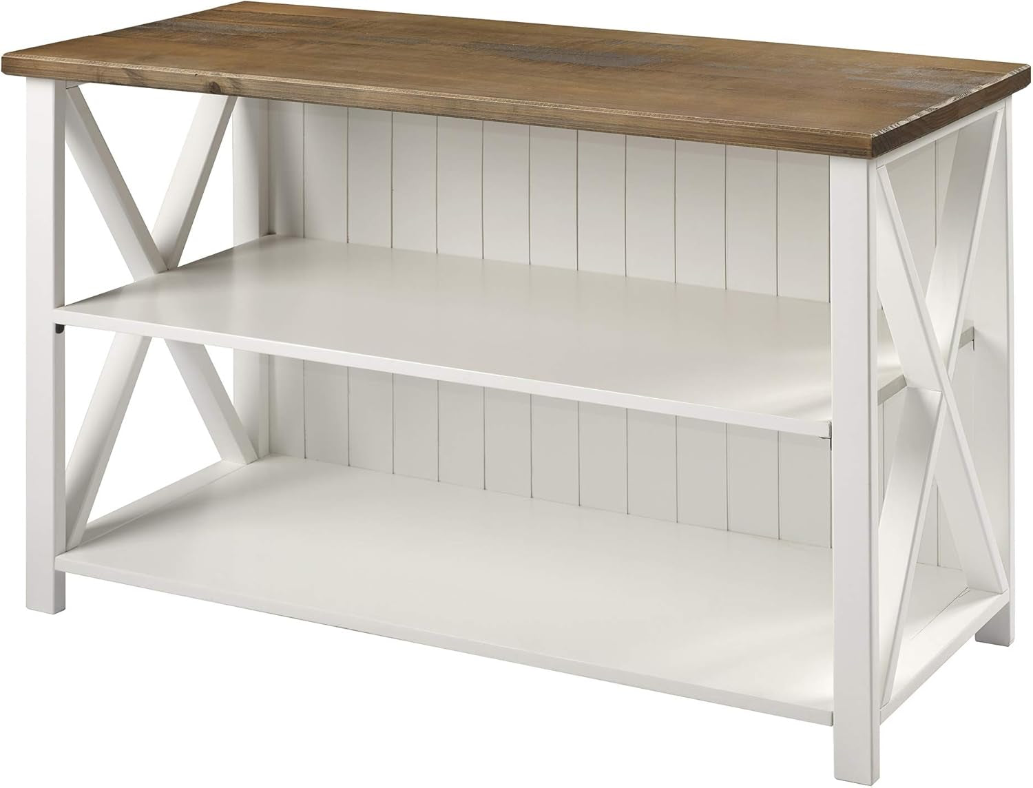 52 Inch White 2 Tier Modern Farmhouse Wood Bookcase Bookshelf for Home