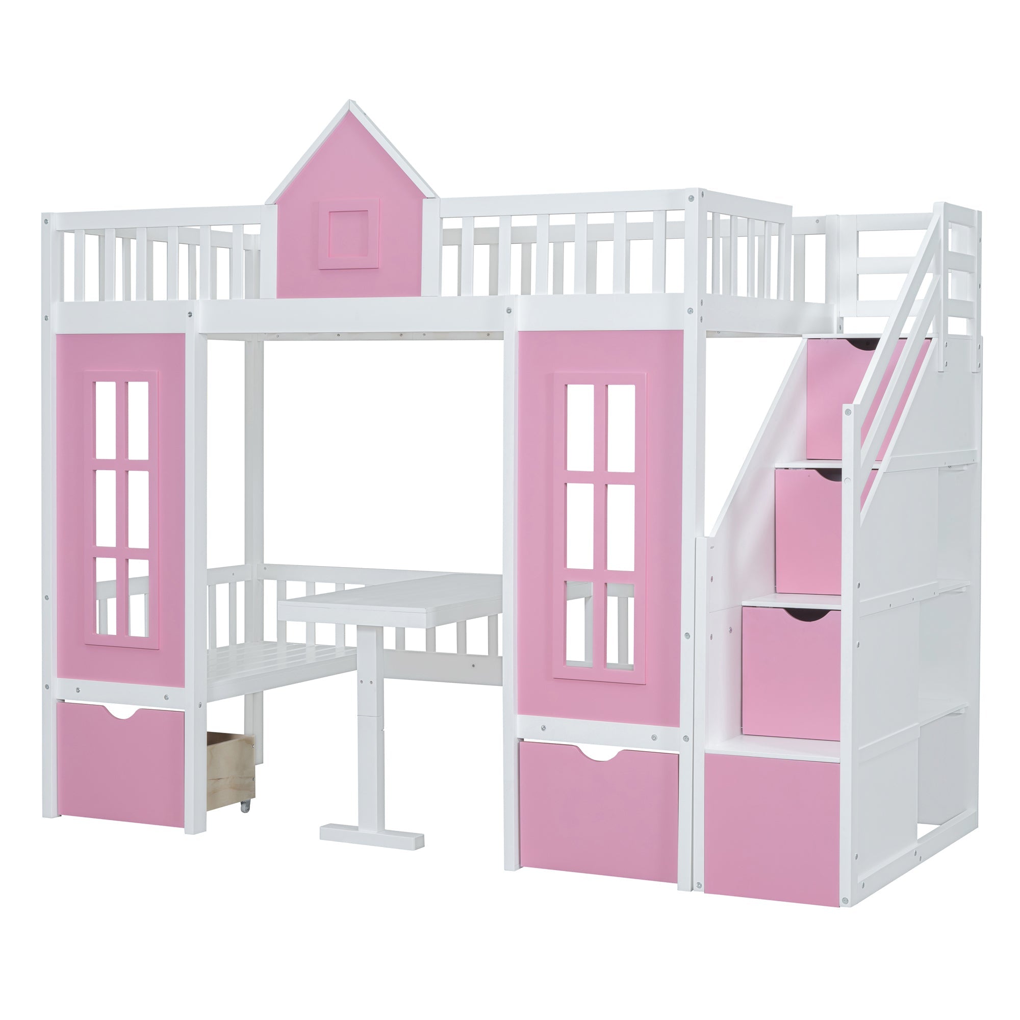 Twin-Over-Twin Bunk Bed with Changeable Table, Bunk Bed Turn into
