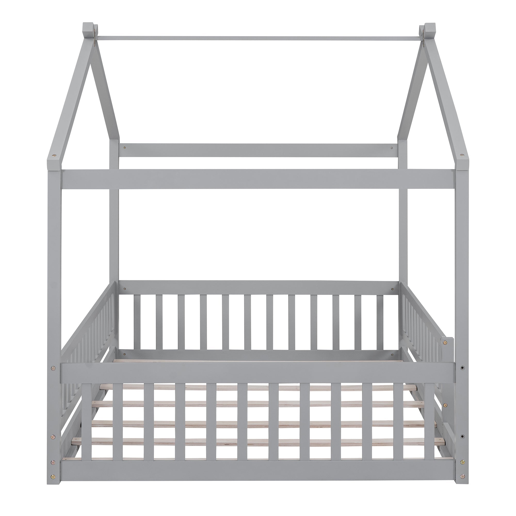 Wood Bed House Bed Frame with Fence, for Kids, Teens, Girls, Boys
