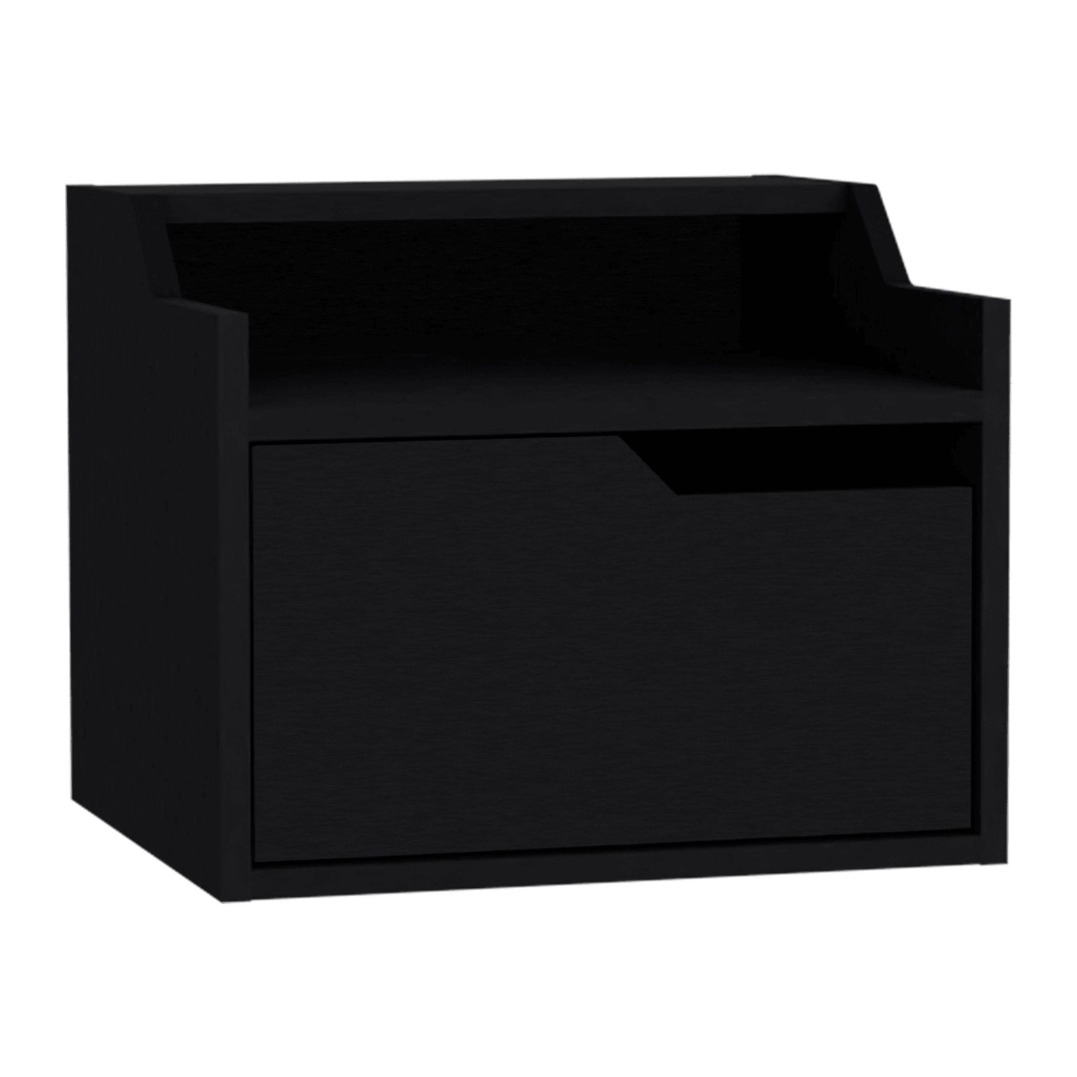 Black rectangular box with a lid on a white background