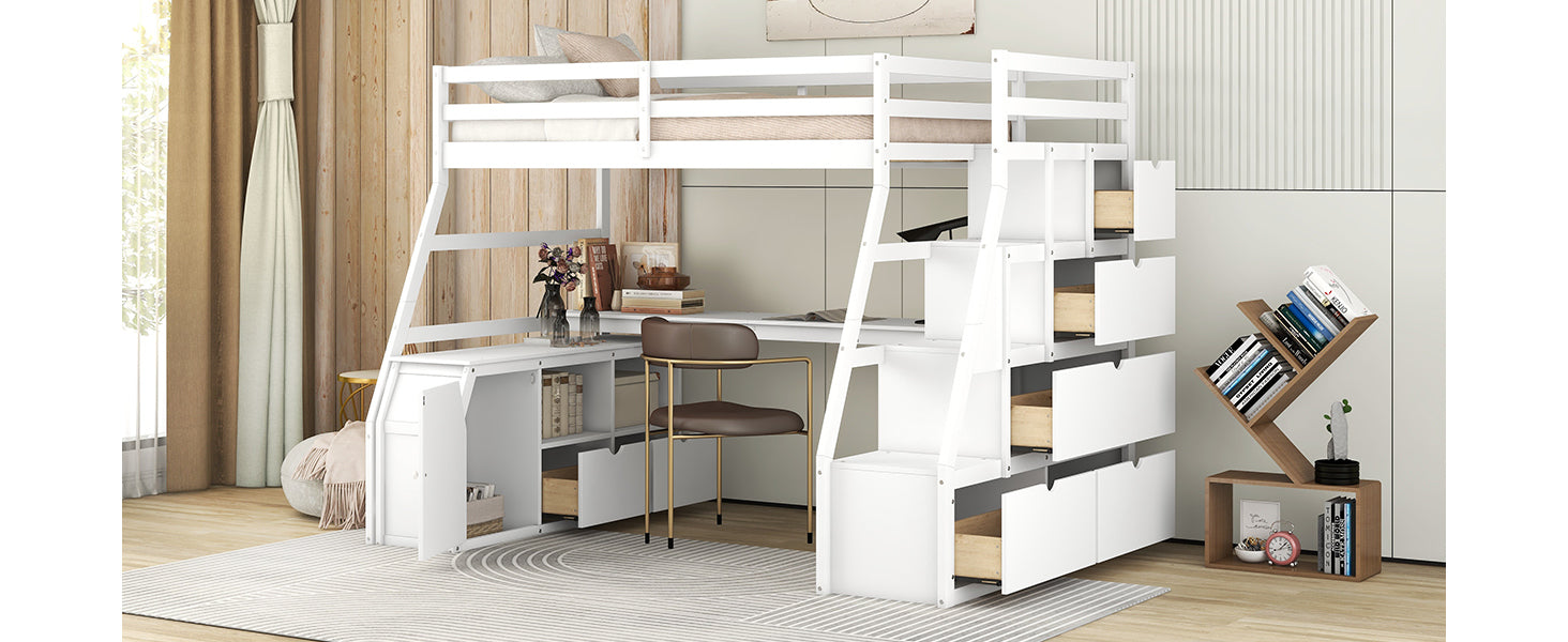 Twin Size Loft Bed with 7 Drawers 2 Shelves and Desk