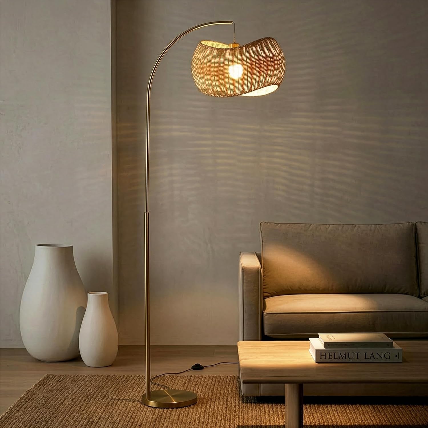 Floor Lamp with Handwoven Wicker Shade