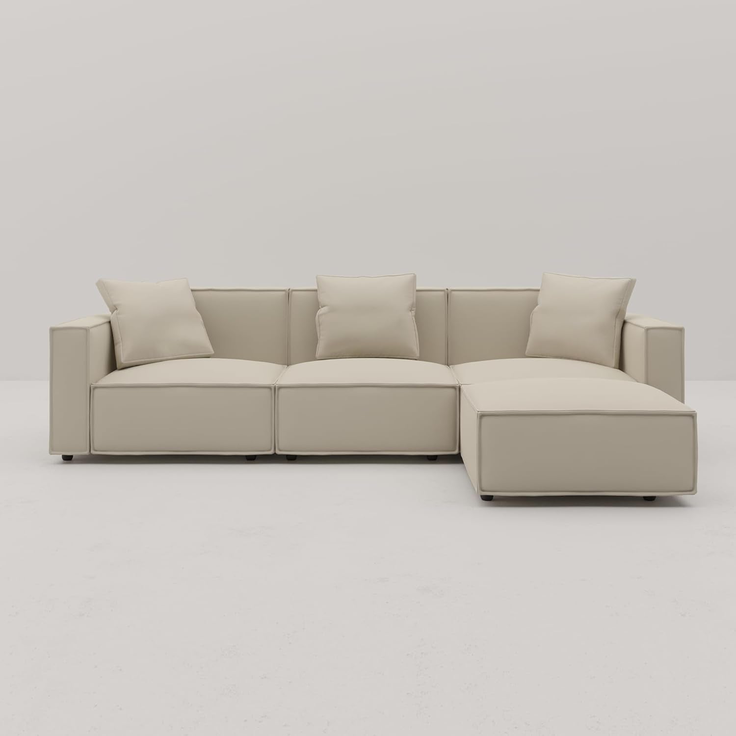 Beige sectional sofa on a plain background