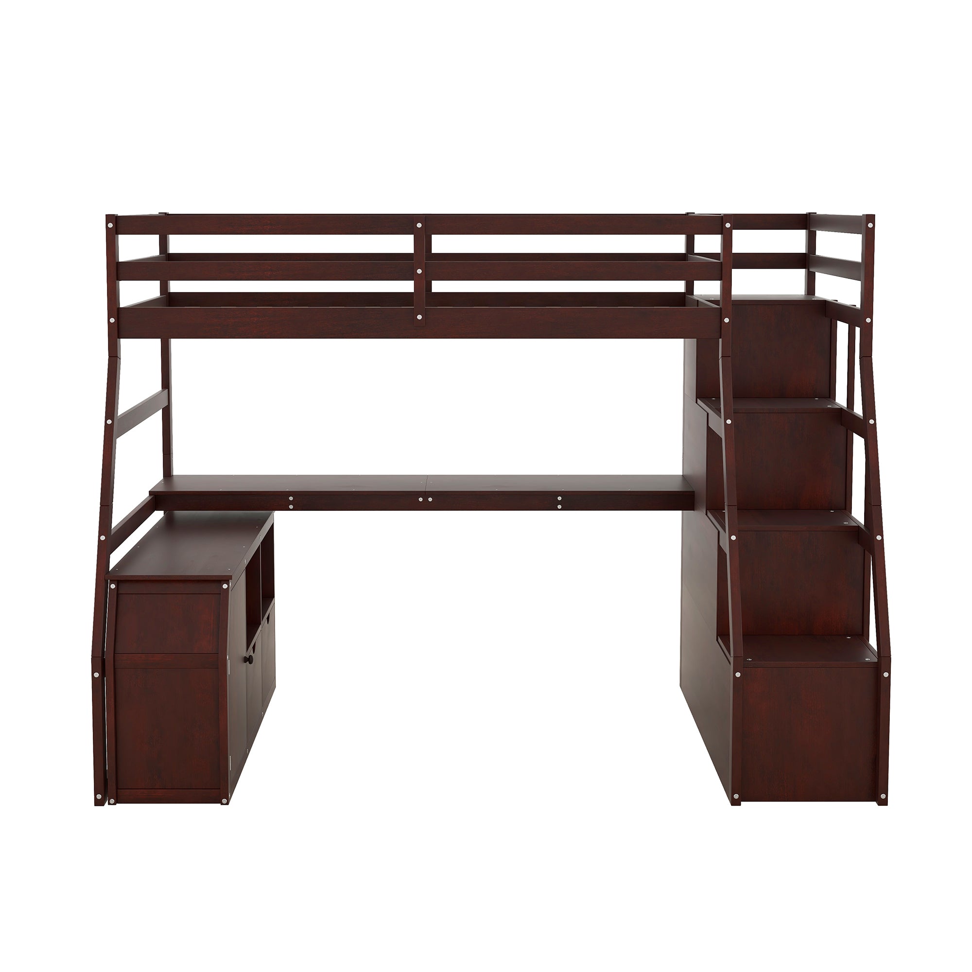 Twin Size Loft Bed with 7 Drawers 2 Shelves and Desk