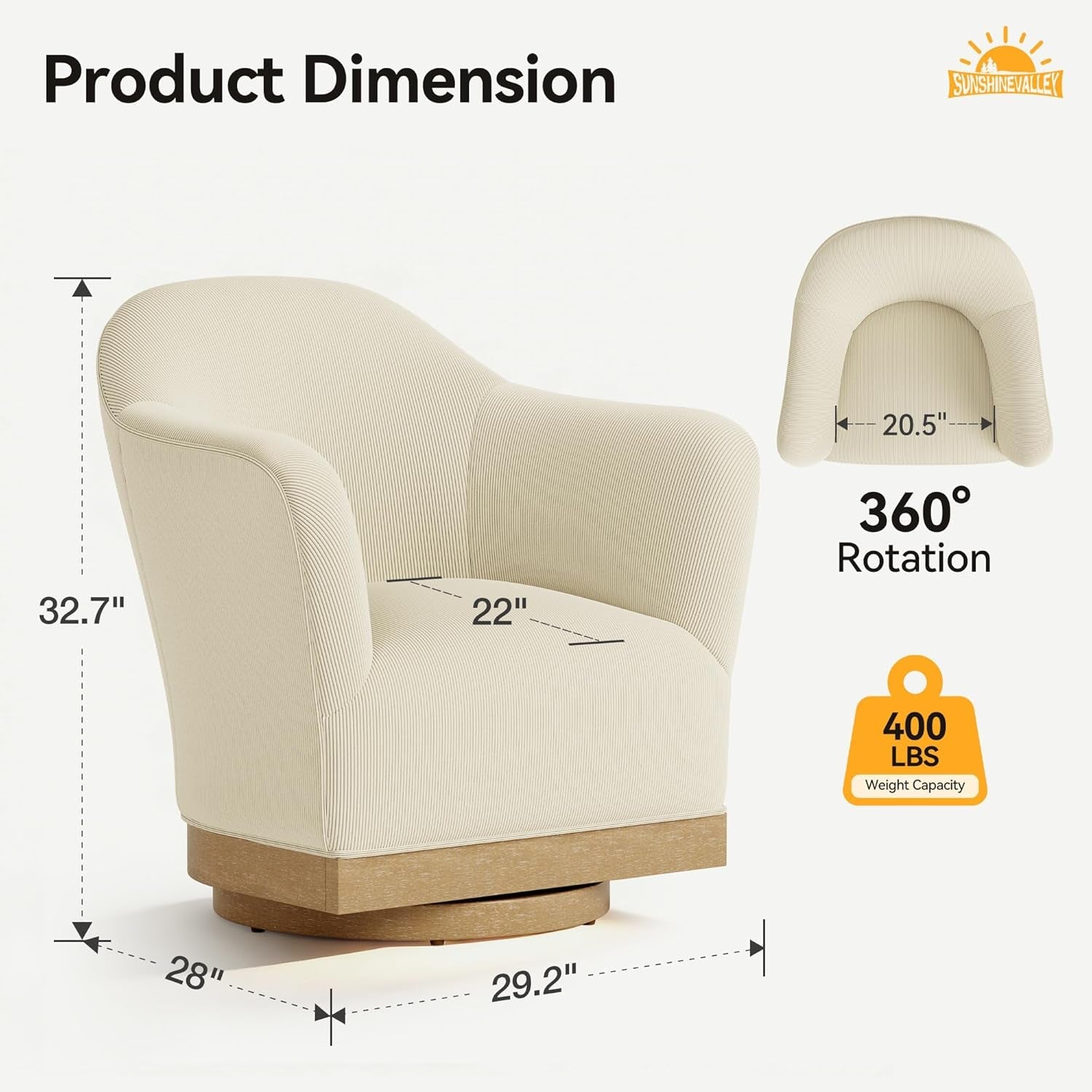 Hardy Haus Beige 360 Degree Swivel Upholstered Accent Armchair