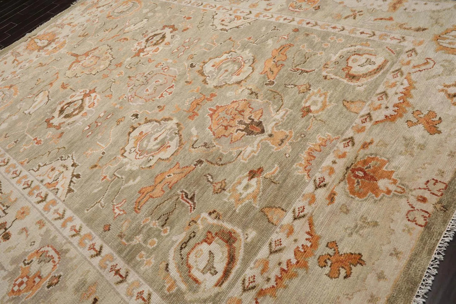 Multi Sizes LoomBloom Muted Turkish Oushak Hand Knotted Wool Traditional Area Rug Moss, Beige Color-2
