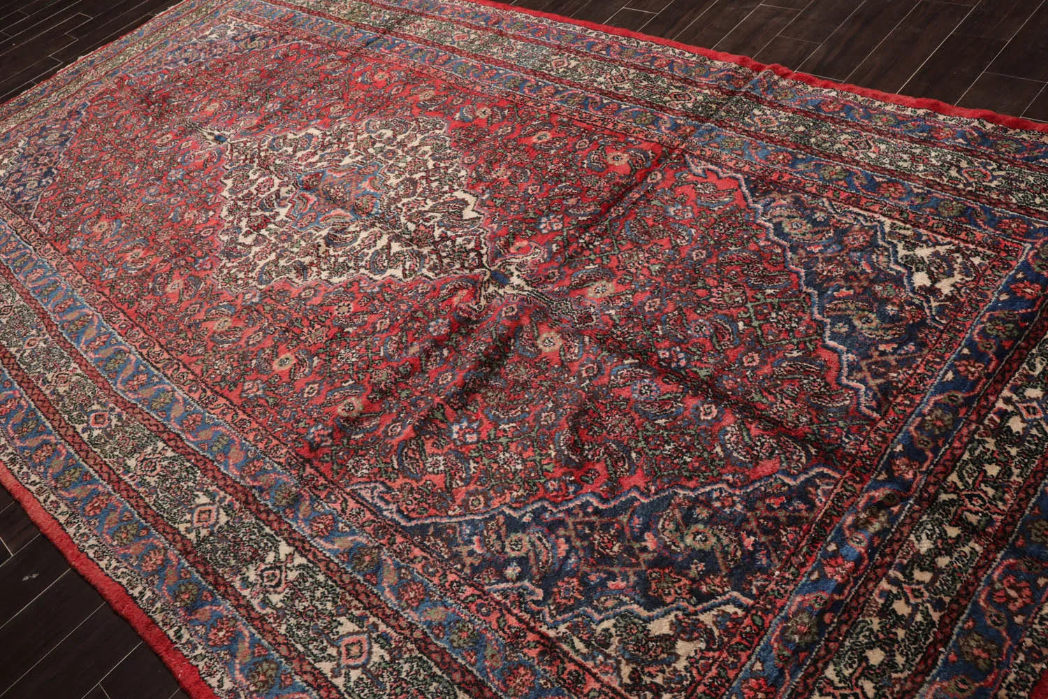 Hardy Haus 7' x 13' Hand-Knotted 100% Wool Tabriz Traditional Oriental Area Rug – Coral & Ivory Multi-Color