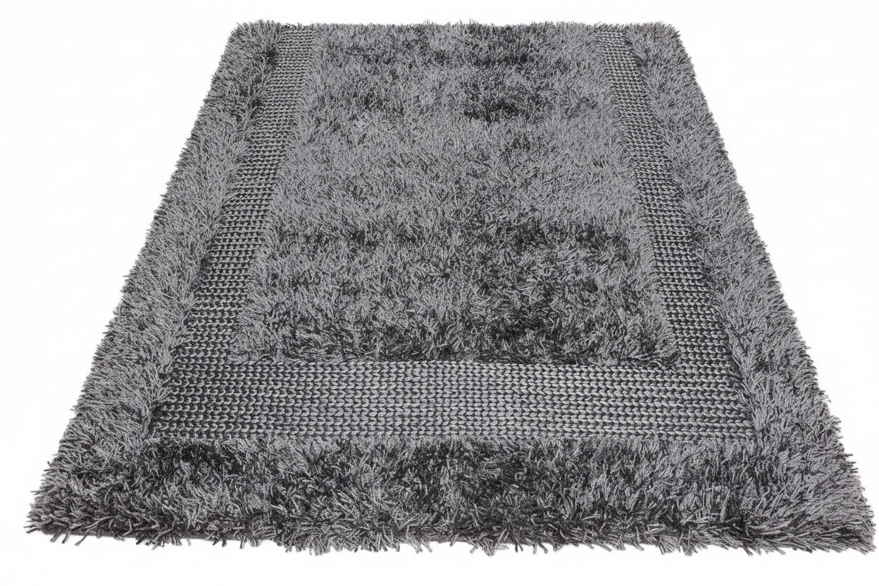 Hardy Haus 5' x 7'6" Handmade Polyester Shag Oriental Area Rug – Silver Gray