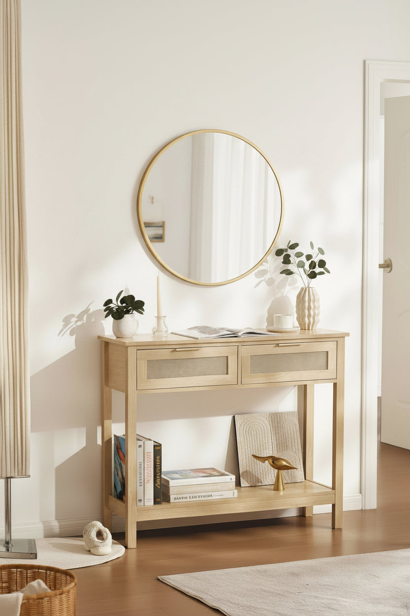 Hardy Haus Rattan Console Table with 2 Drawers
