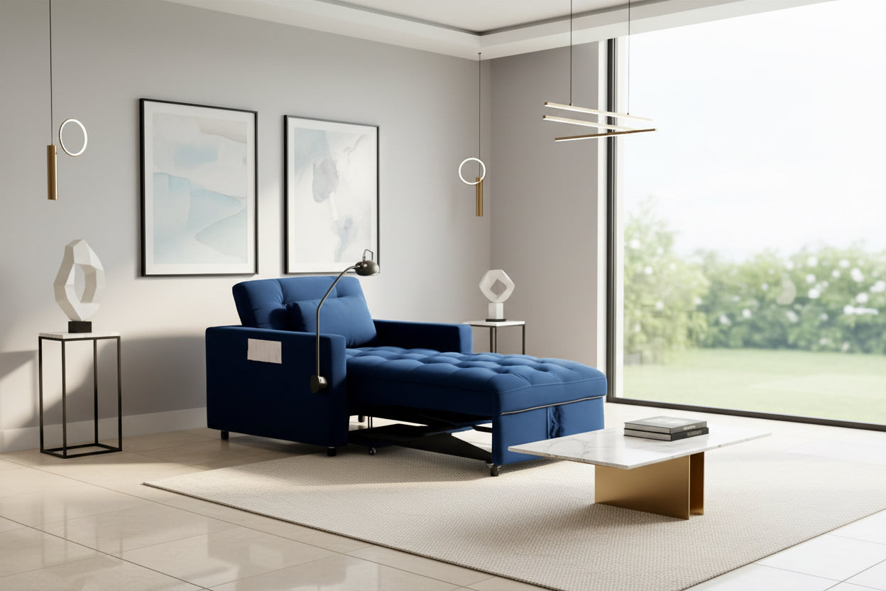 Blue Velvet SpaceSaving Convertible Sofa Chair USB-0