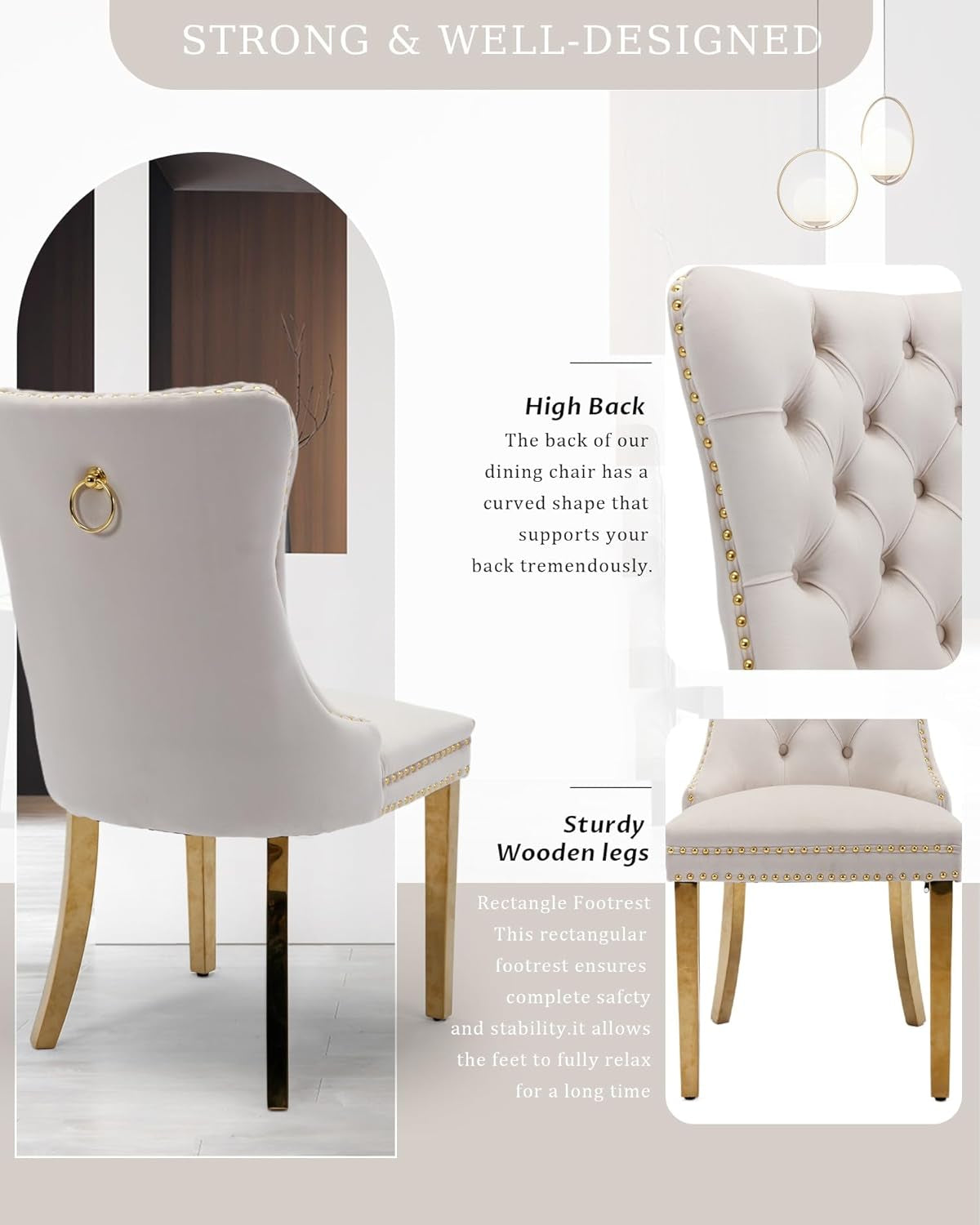 Hardy Haus Beige Velvet Dining Chairs Set of 2 with Tufted Upholstery