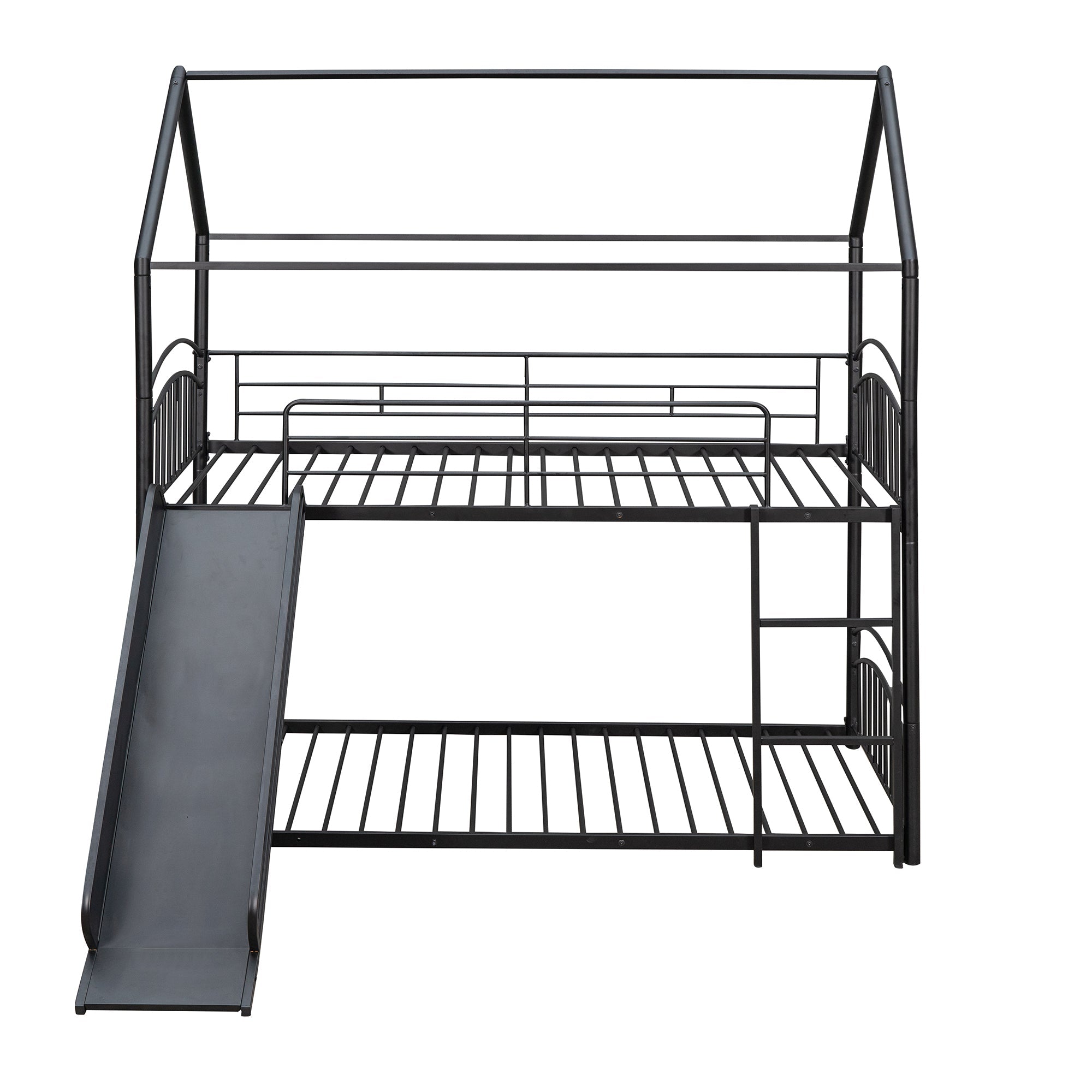 Twin Over Twin Metal Bunk Bed With Slide, Kids House Bed
