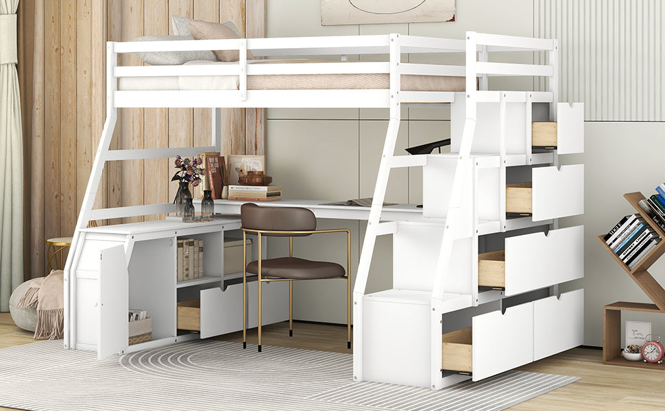Twin Size Loft Bed with 7 Drawers 2 Shelves and Desk