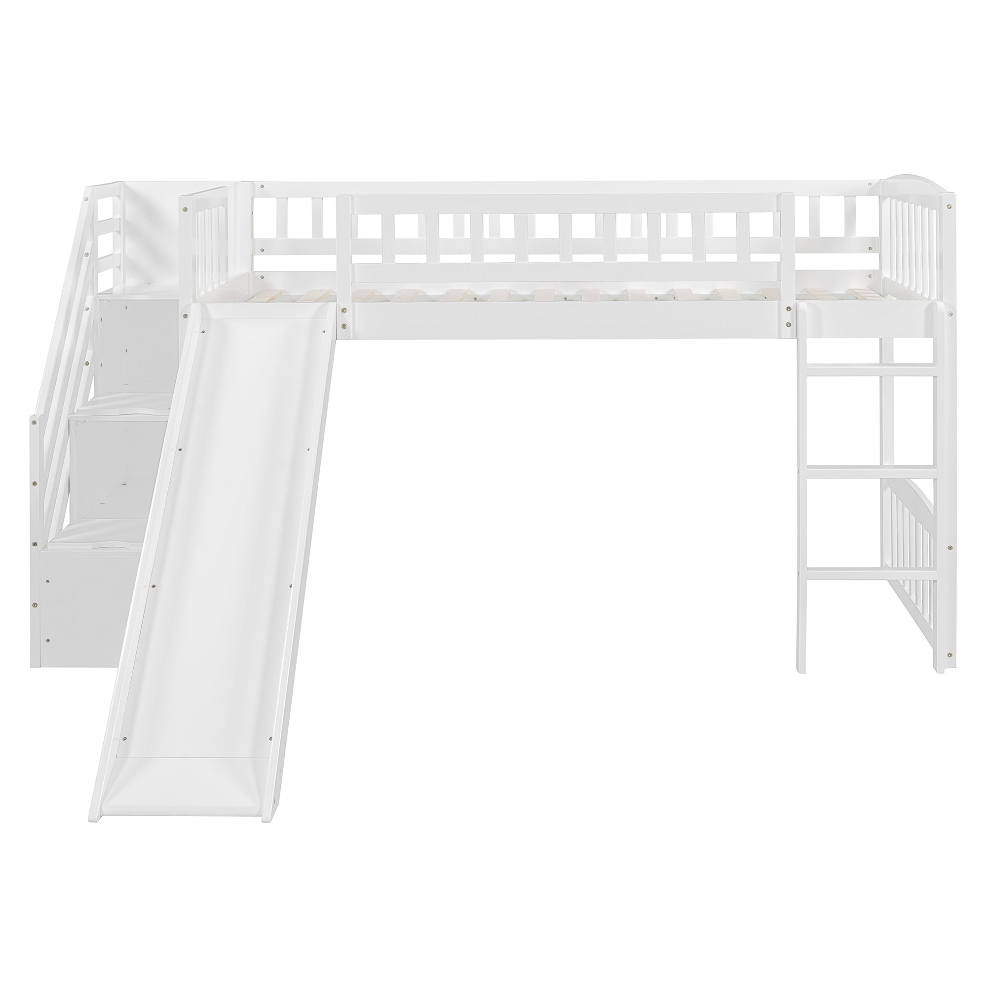 Stairway Twin Size Loft Bed with Two Drawers and Slide