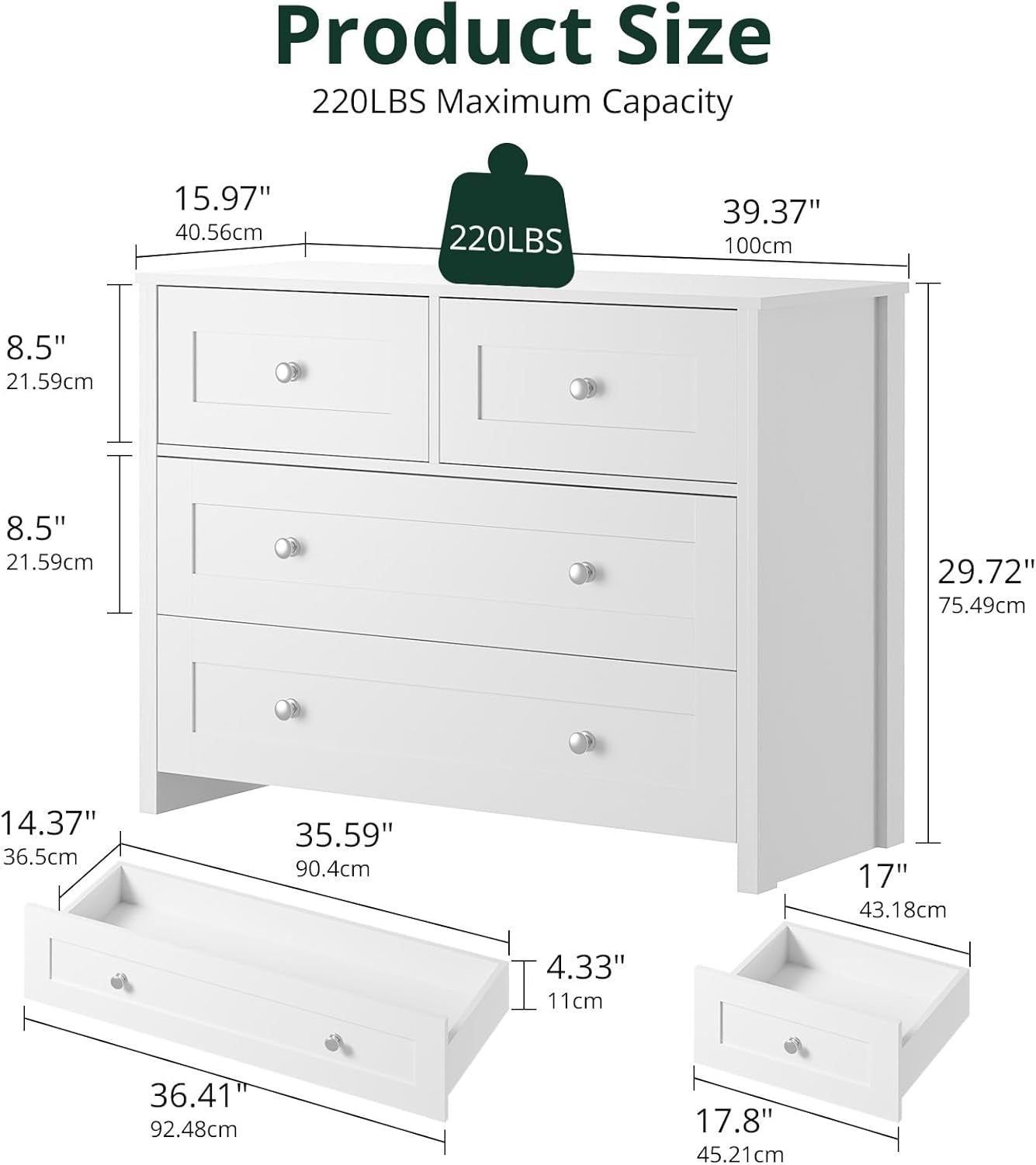 Hardy Haus White Four-Drawer Dresser | Contemporary Finish with Smooth Storage