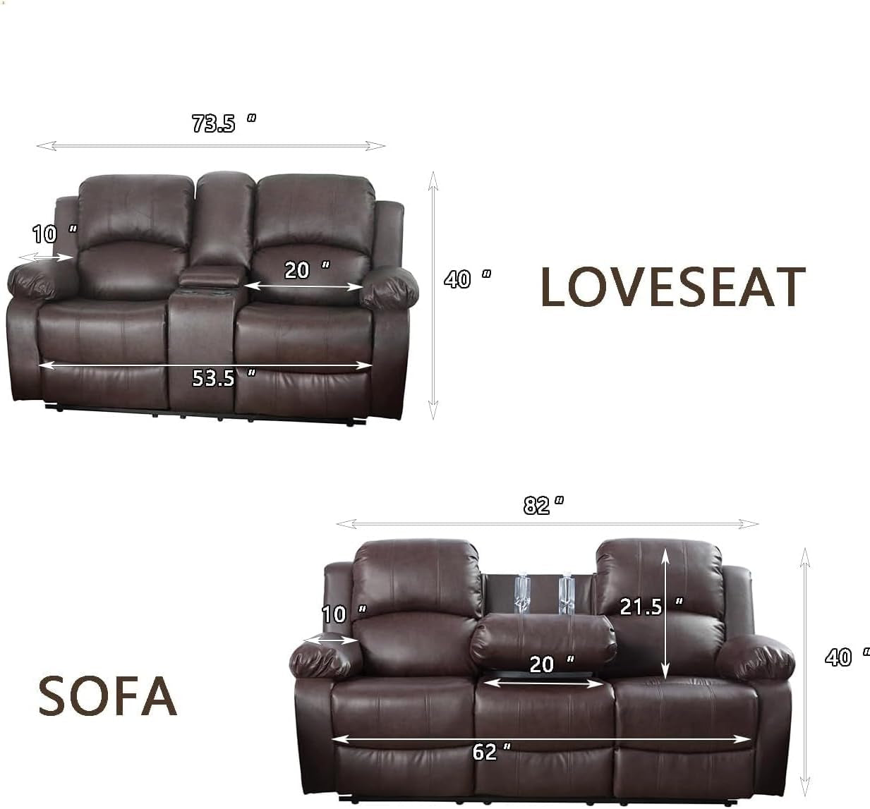 Brown leather reclining sofa set in a living room