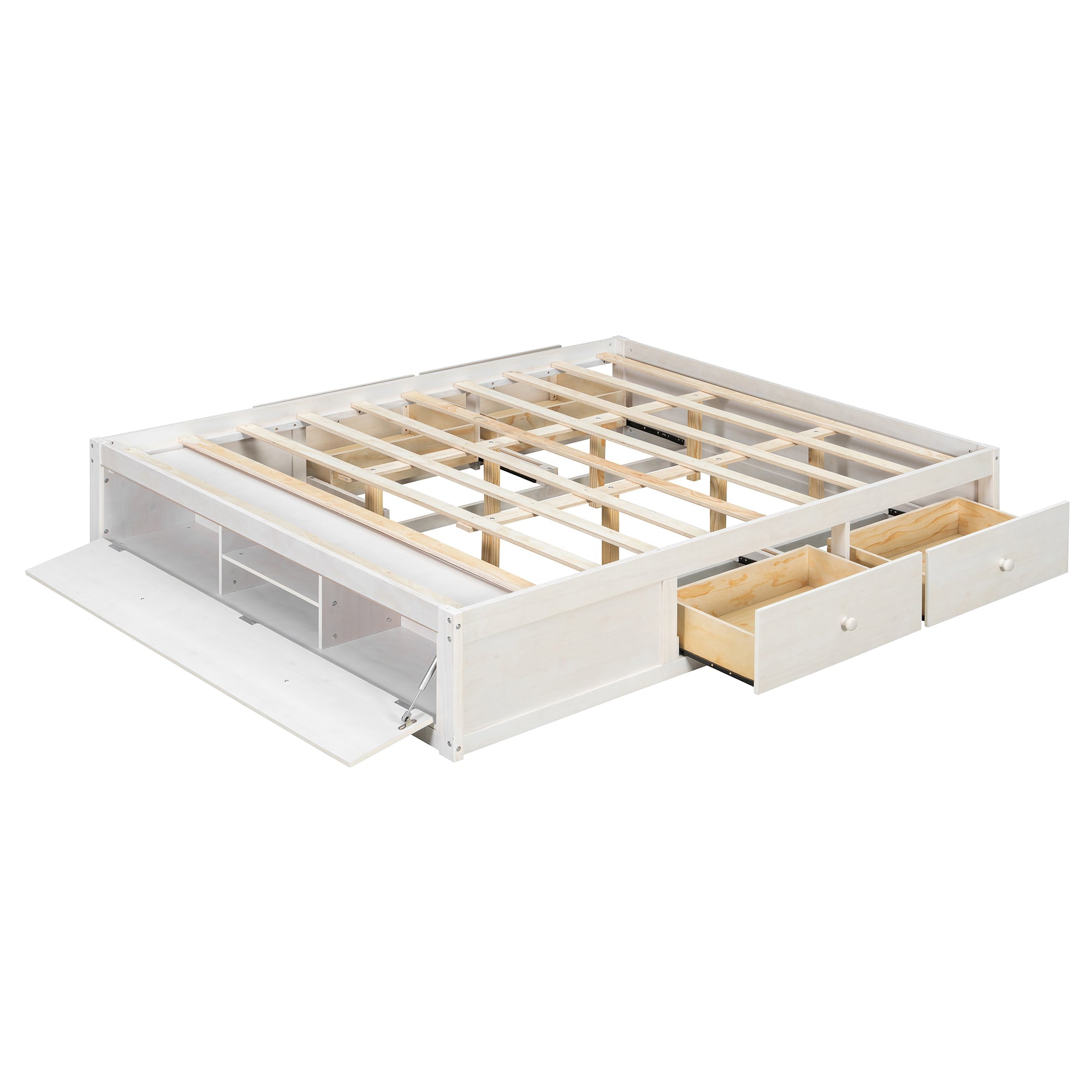 Platform Bed Frame with 4 Storage Drawers and Hydraulic Lift Footboard