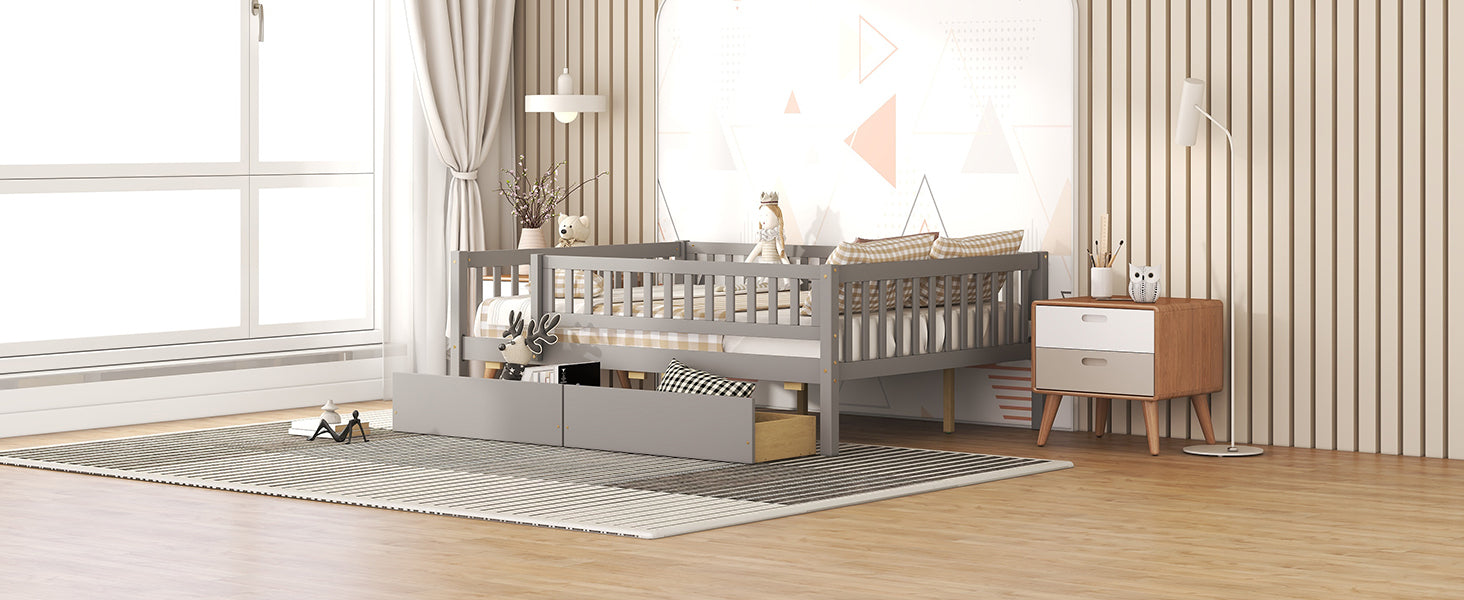 Full Size Daybed Wood Bed with Two Drawers
