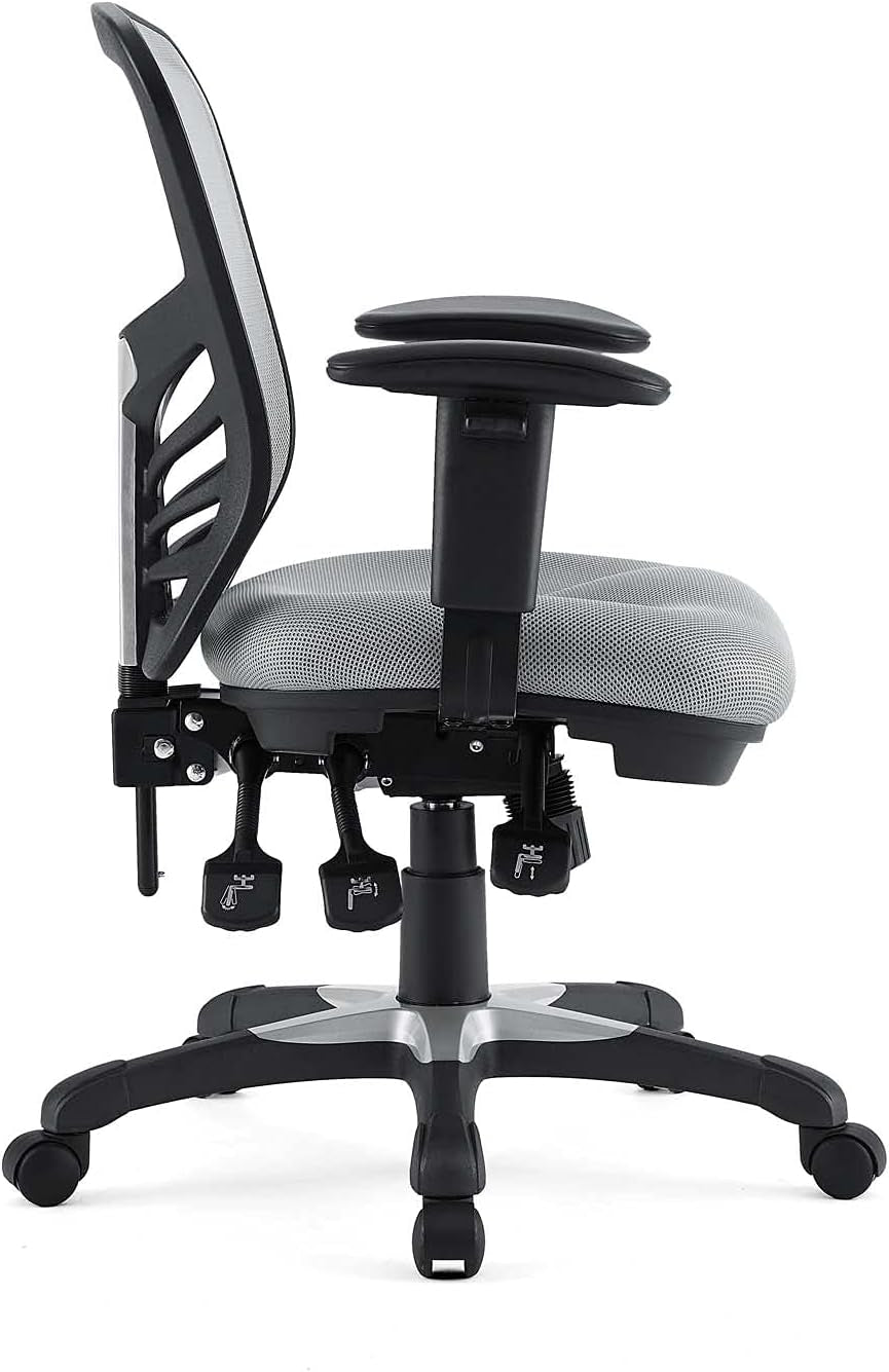Ergonomic office chair with gray seat and black mesh backrest on a white background