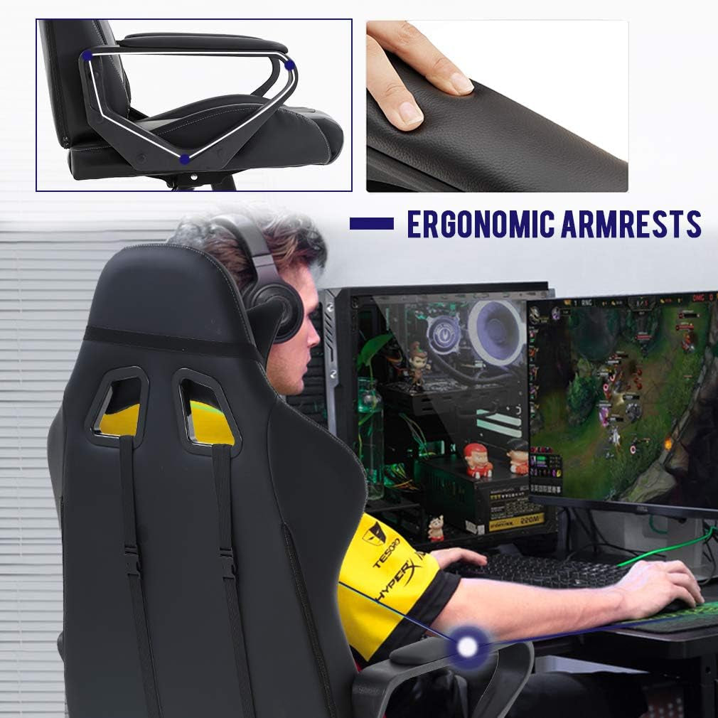 Gaming chair with ergonomic armrests being used by a person playing a game.