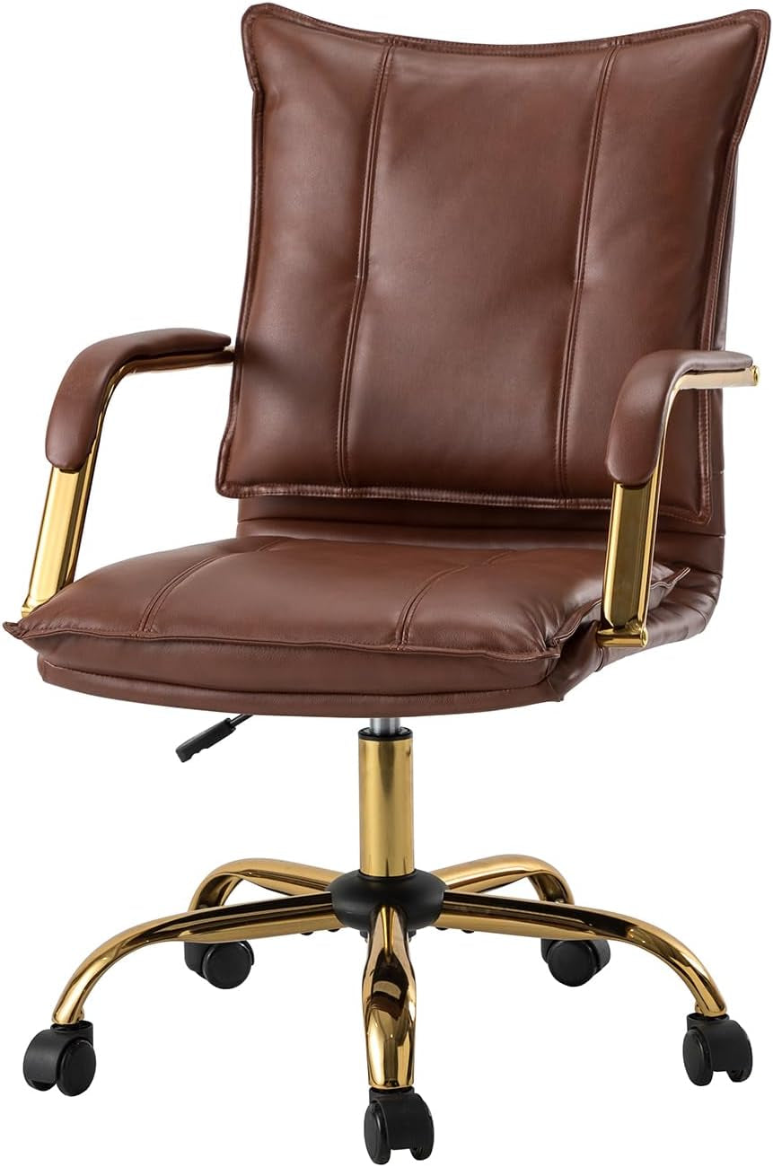 Brown office chair with gold accents on a white background