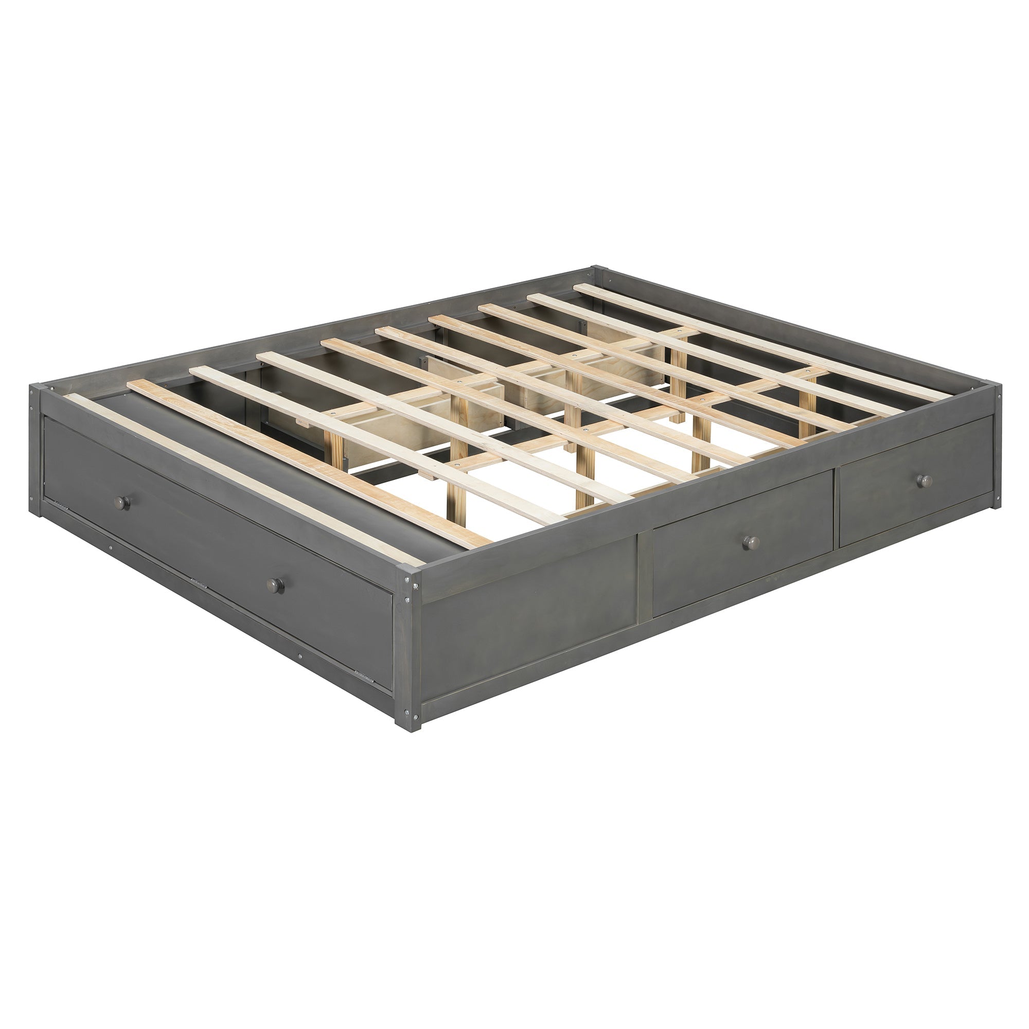 Platform Bed Frame with 4 Storage Drawers and Hydraulic Lift Footboard