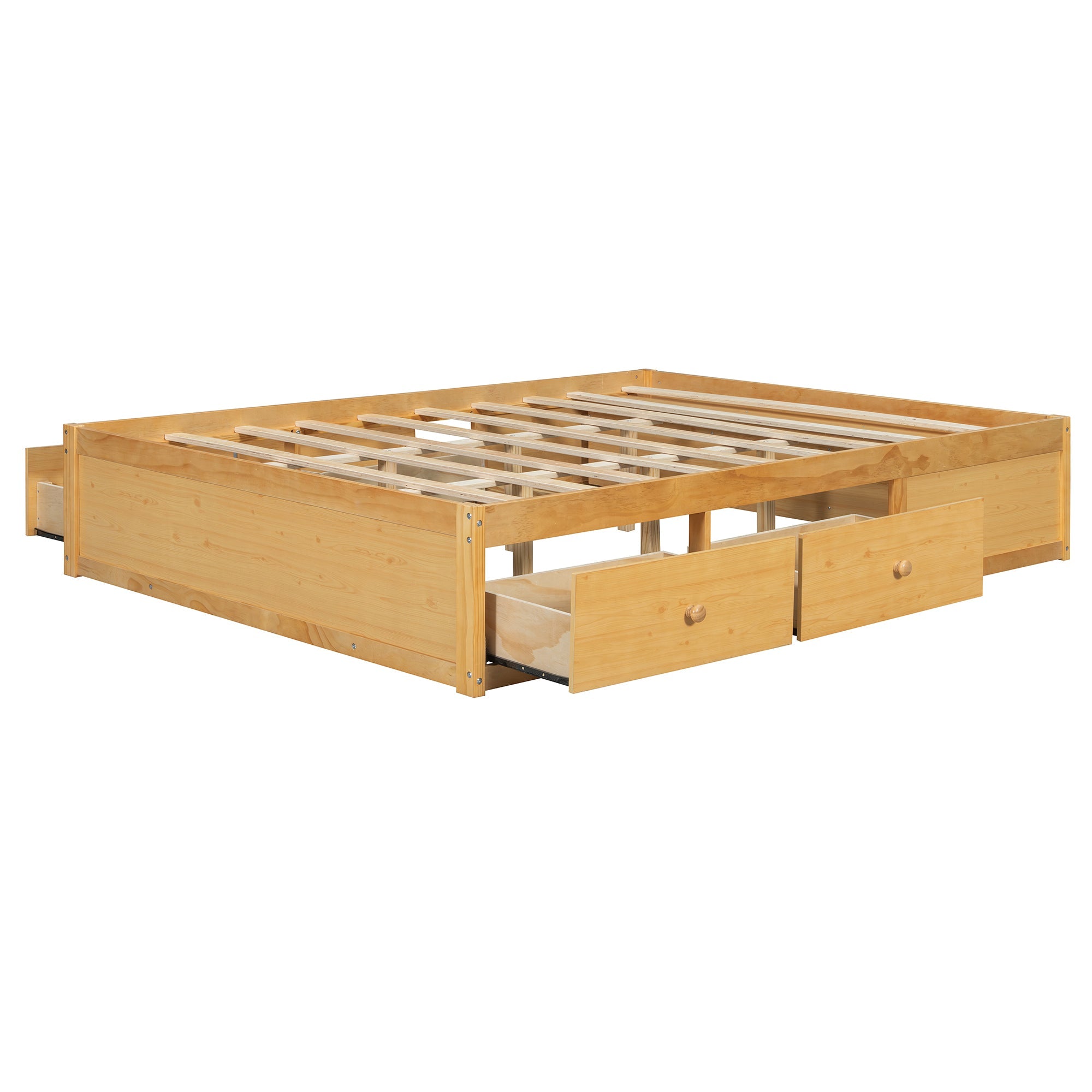 Platform Bed Frame with 4 Storage Drawers and Hydraulic Lift Footboard