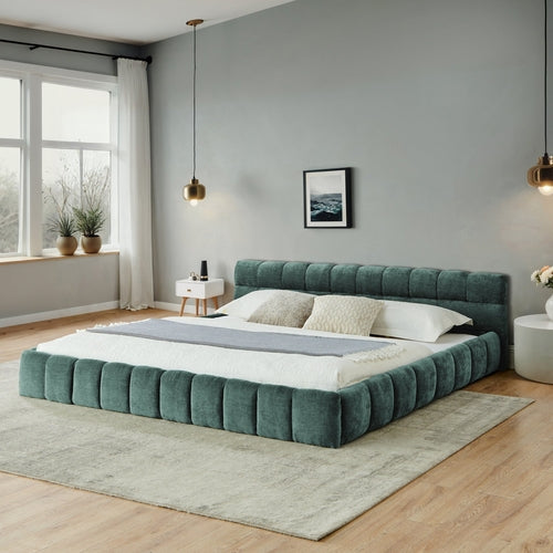 Upholstered Bed Frame with Thick Chenille Fabric, Grounded Platform