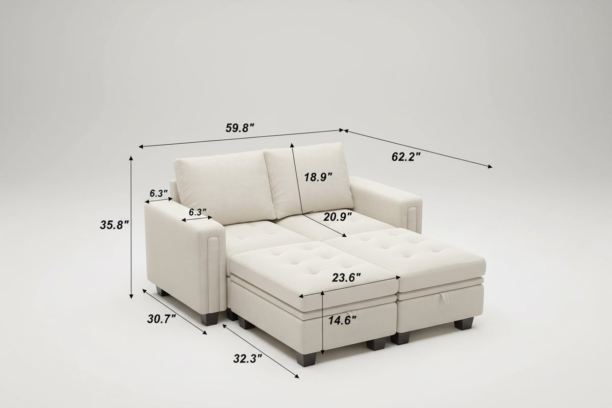 Beige Velvet Modular Sectional Sofa With Storage Sleeper-1