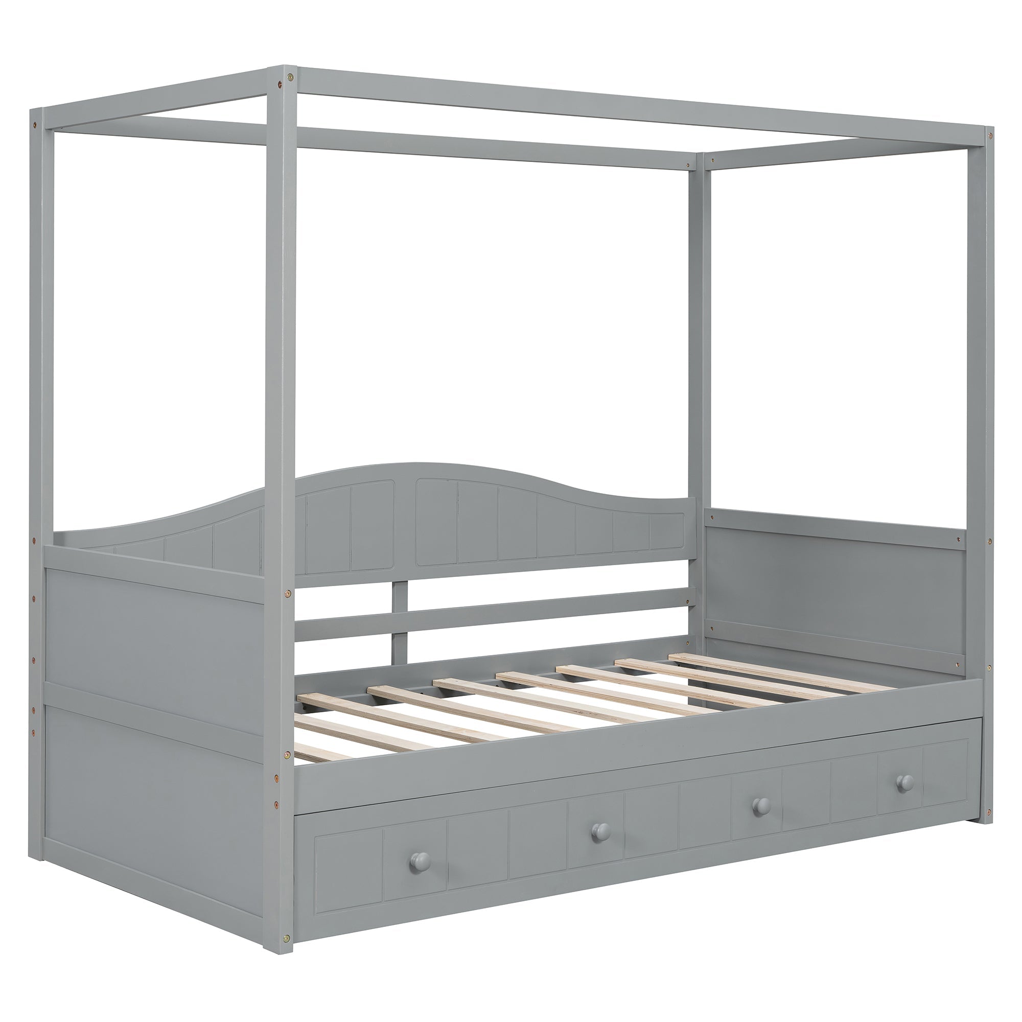 Twin Size Canopy Day Bed with Twin Size Trundle and Underbed Storage