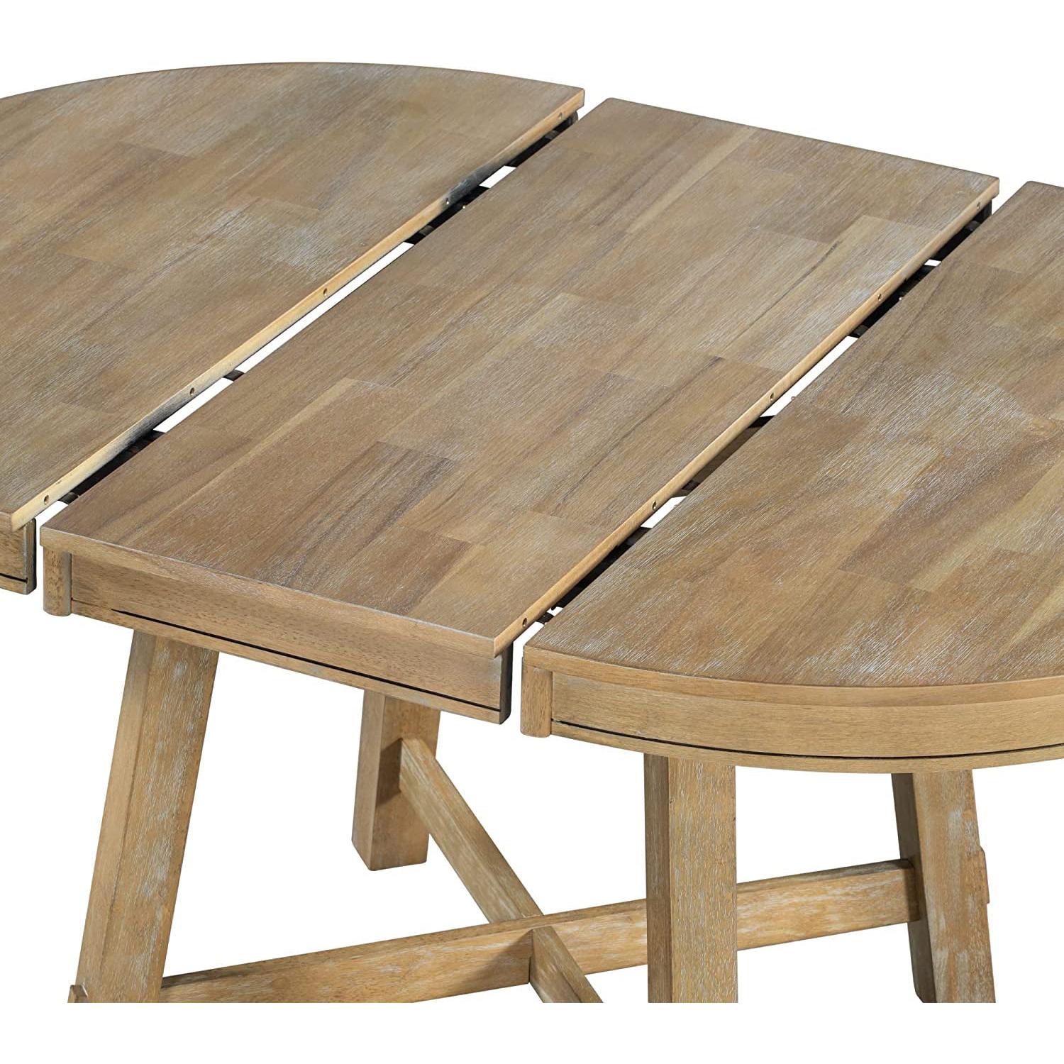 Extendable Round Wood Dining Table Farmhouse Style